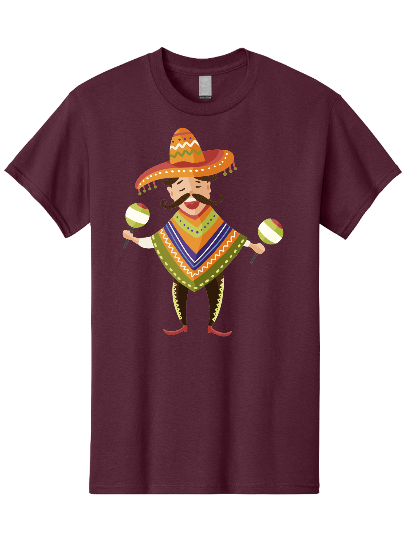 Mexican-Man-With-Maracas Men'S Graphic Tee, 100% Cotton, Comfortable Casual Summer Wear, Machine Washable, Mariachi Man, Traditional Mexican Clothing, Colorful Poncho, Sombrero Hat, Maracas, Festive Atmosphere, Cultural Heritage, Lively Music, Aad723 29