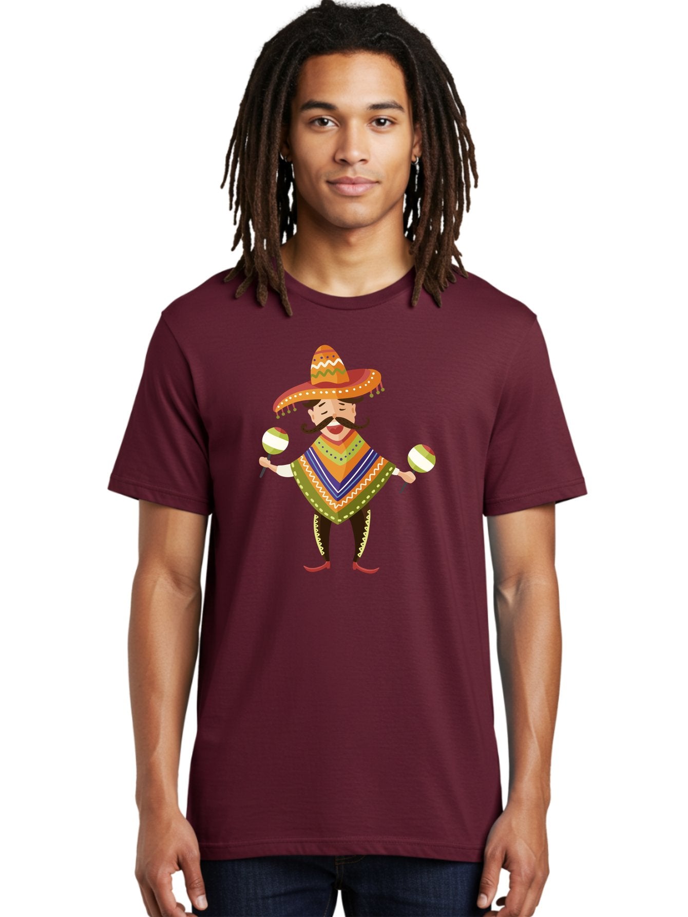 Mexican-Man-With-Maracas Men'S Graphic Tee, 100% Cotton, Comfortable Casual Summer Wear, Machine Washable, Mariachi Man, Traditional Mexican Clothing, Colorful Poncho, Sombrero Hat, Maracas, Festive Atmosphere, Cultural Heritage, Lively Music, Aad723 20
