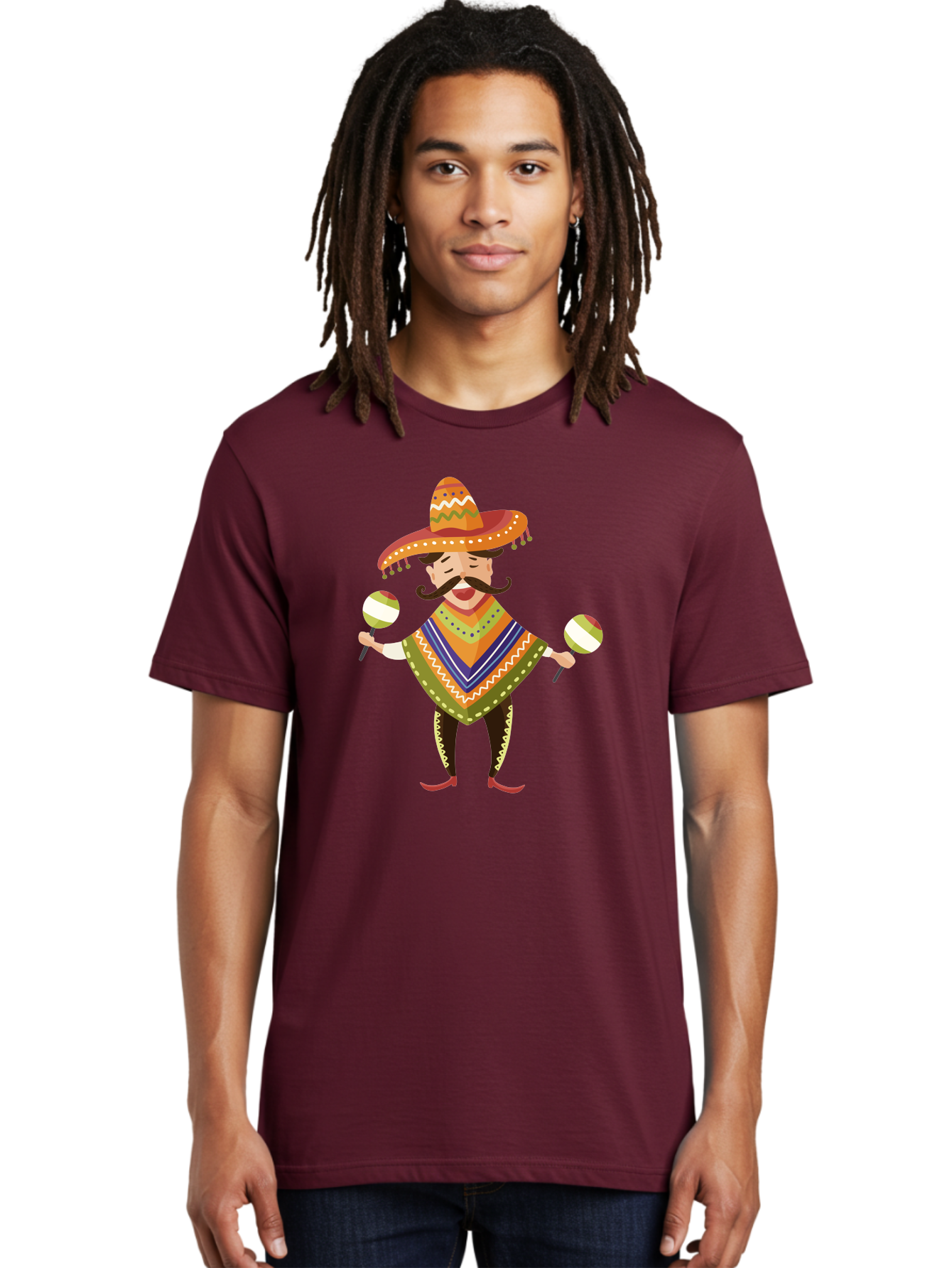 Mexican-Man-With-Maracas Men'S Graphic Tee, 100% Cotton, Comfortable Casual Summer Wear, Machine Washable, Mariachi Man, Traditional Mexican Clothing, Colorful Poncho, Sombrero Hat, Maracas, Festive Atmosphere, Cultural Heritage, Lively Music, Aad723 30