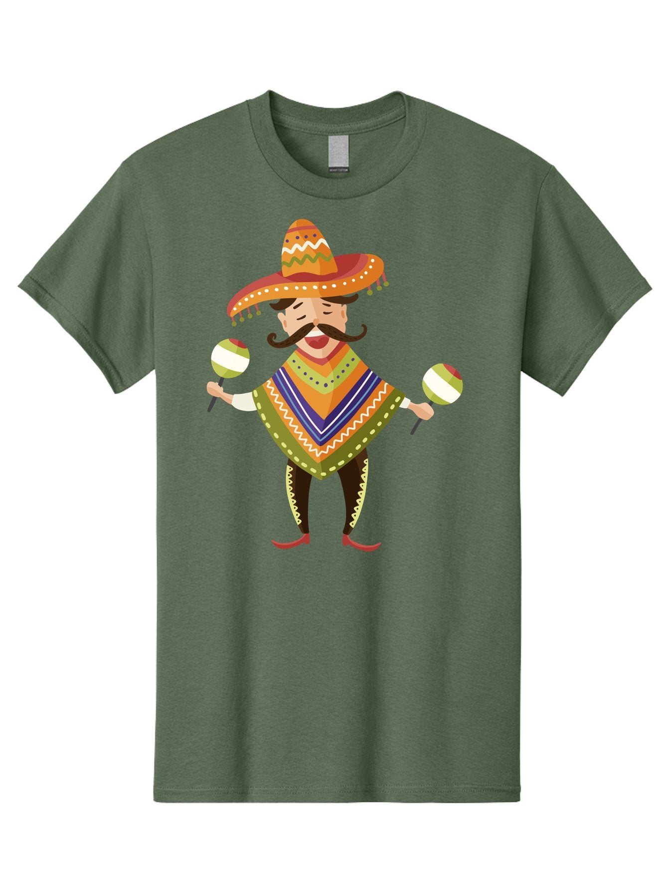 Mexican-Man-With-Maracas Men'S Graphic Tee, 100% Cotton, Comfortable Casual Summer Wear, Machine Washable, Mariachi Man, Traditional Mexican Clothing, Colorful Poncho, Sombrero Hat, Maracas, Festive Atmosphere, Cultural Heritage, Lively Music, Aad723
