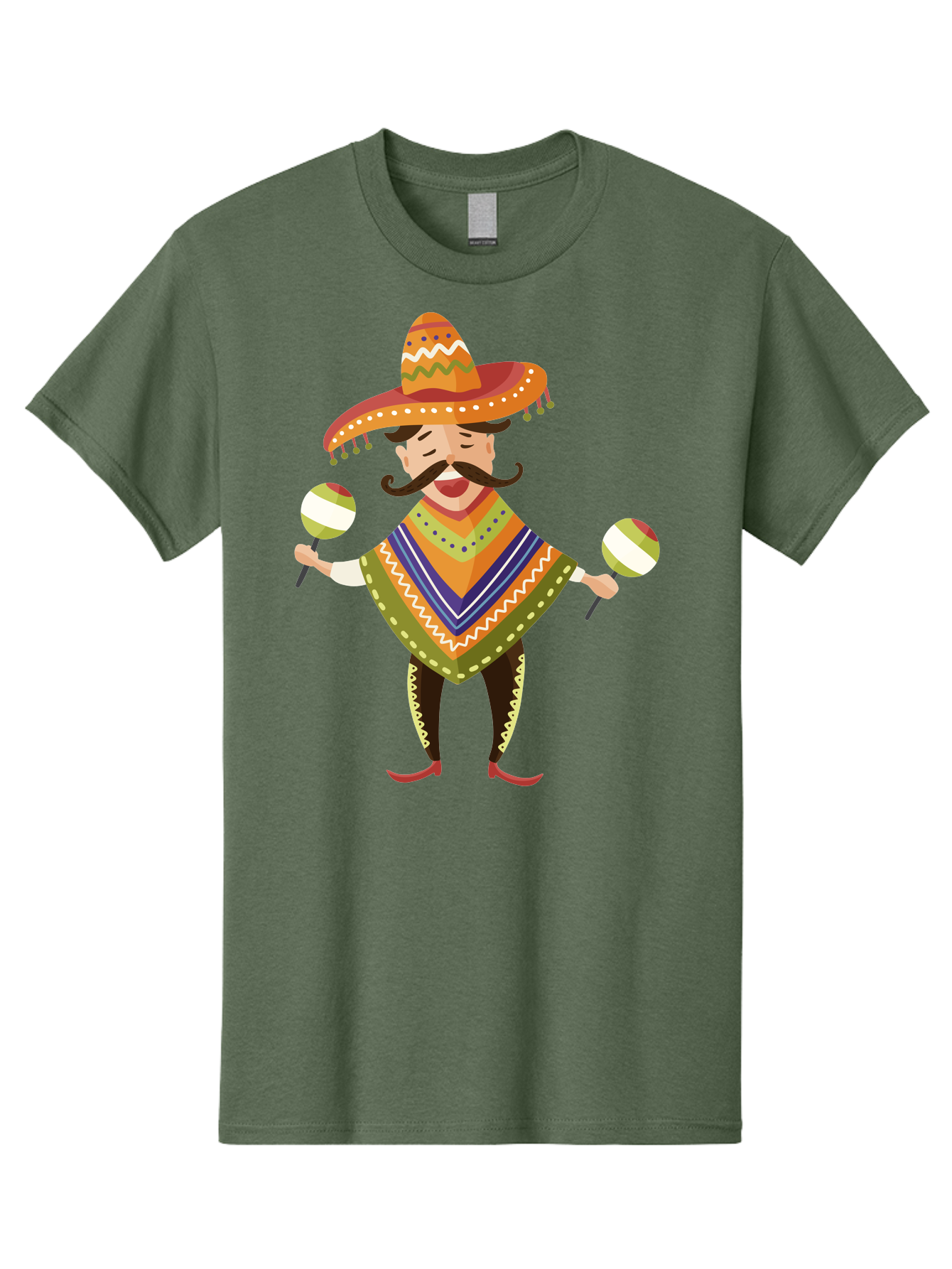 Mexican-Man-With-Maracas Men'S Graphic Tee, 100% Cotton, Comfortable Casual Summer Wear, Machine Washable, Mariachi Man, Traditional Mexican Clothing, Colorful Poncho, Sombrero Hat, Maracas, Festive Atmosphere, Cultural Heritage, Lively Music, Aad723 21
