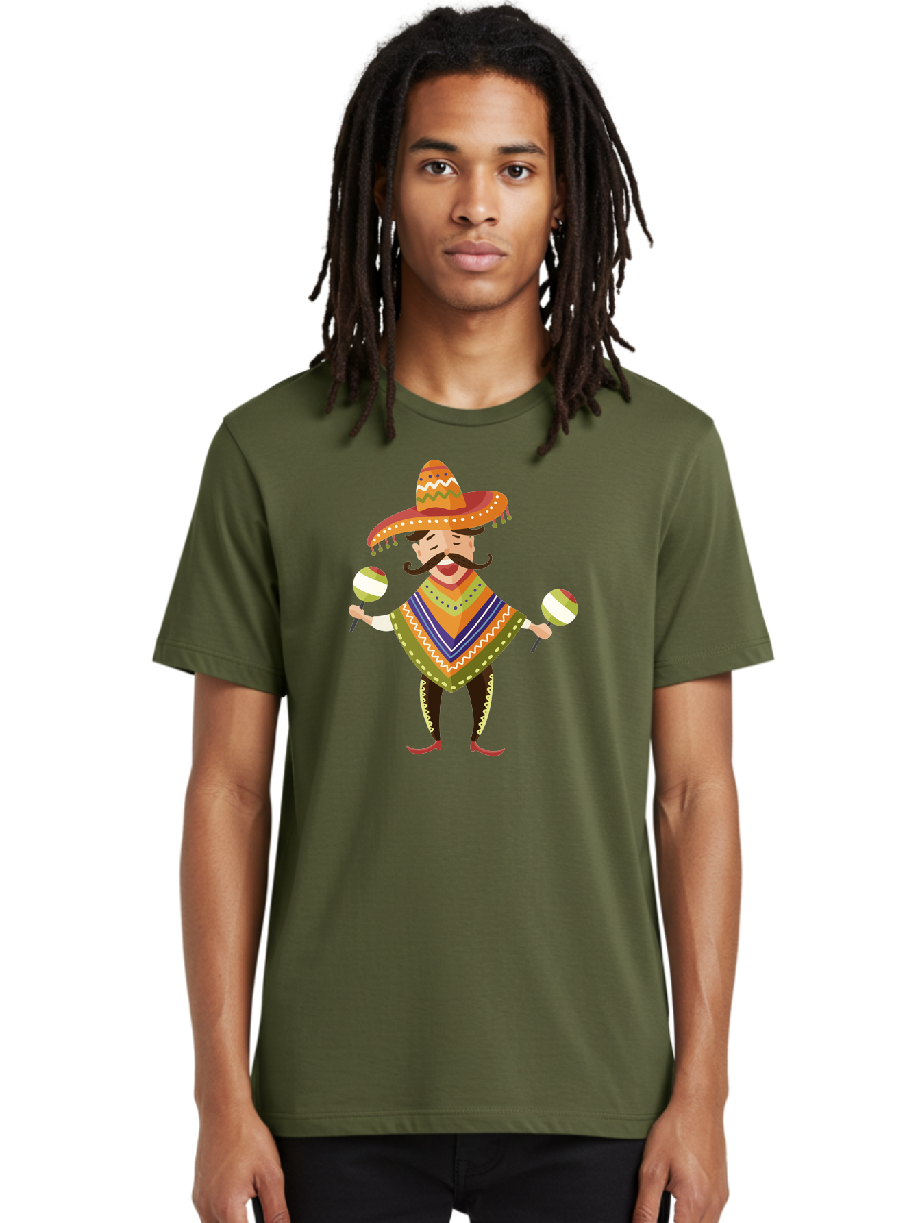 Mexican-Man-With-Maracas Men'S Graphic Tee, 100% Cotton, Comfortable Casual Summer Wear, Machine Washable, Mariachi Man, Traditional Mexican Clothing, Colorful Poncho, Sombrero Hat, Maracas, Festive Atmosphere, Cultural Heritage, Lively Music, Aad723 22