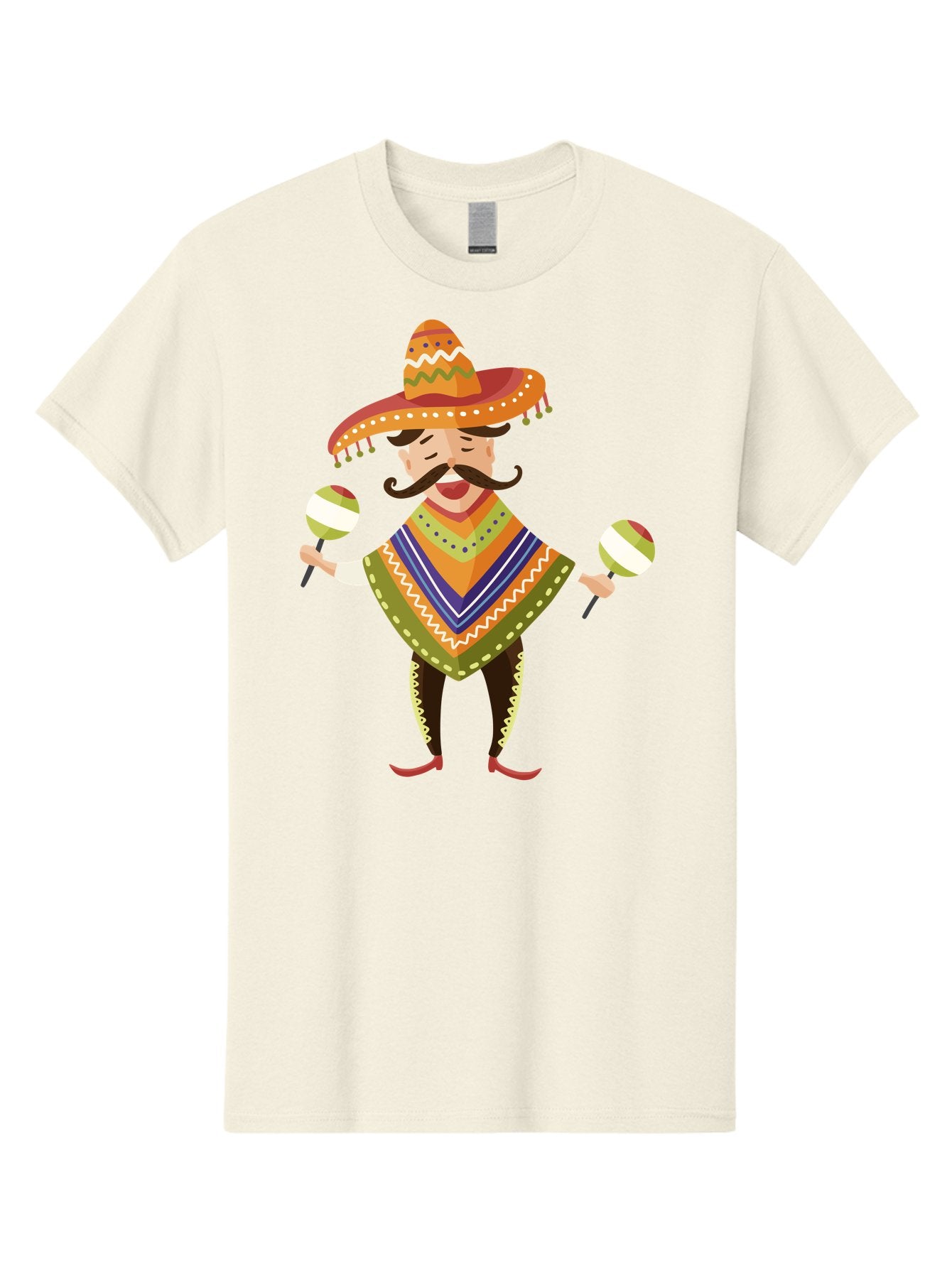 Mexican-Man-With-Maracas Men'S Graphic Tee, 100% Cotton, Comfortable Casual Summer Wear, Machine Washable, Mariachi Man, Traditional Mexican Clothing, Colorful Poncho, Sombrero Hat, Maracas, Festive Atmosphere, Cultural Heritage, Lively Music, Aad723 7