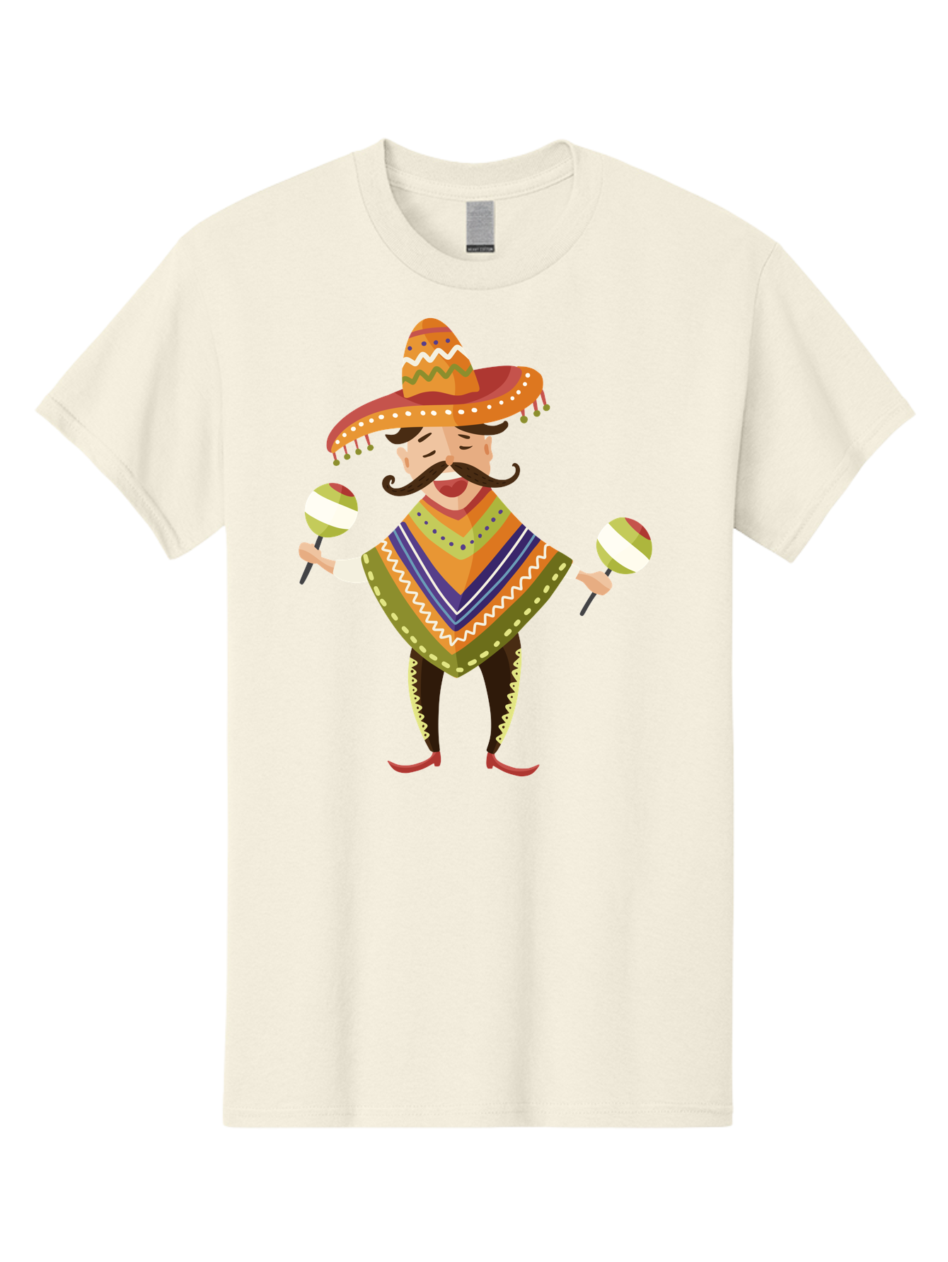 Mexican-Man-With-Maracas Men'S Graphic Tee, 100% Cotton, Comfortable Casual Summer Wear, Machine Washable, Mariachi Man, Traditional Mexican Clothing, Colorful Poncho, Sombrero Hat, Maracas, Festive Atmosphere, Cultural Heritage, Lively Music, Aad723 25
