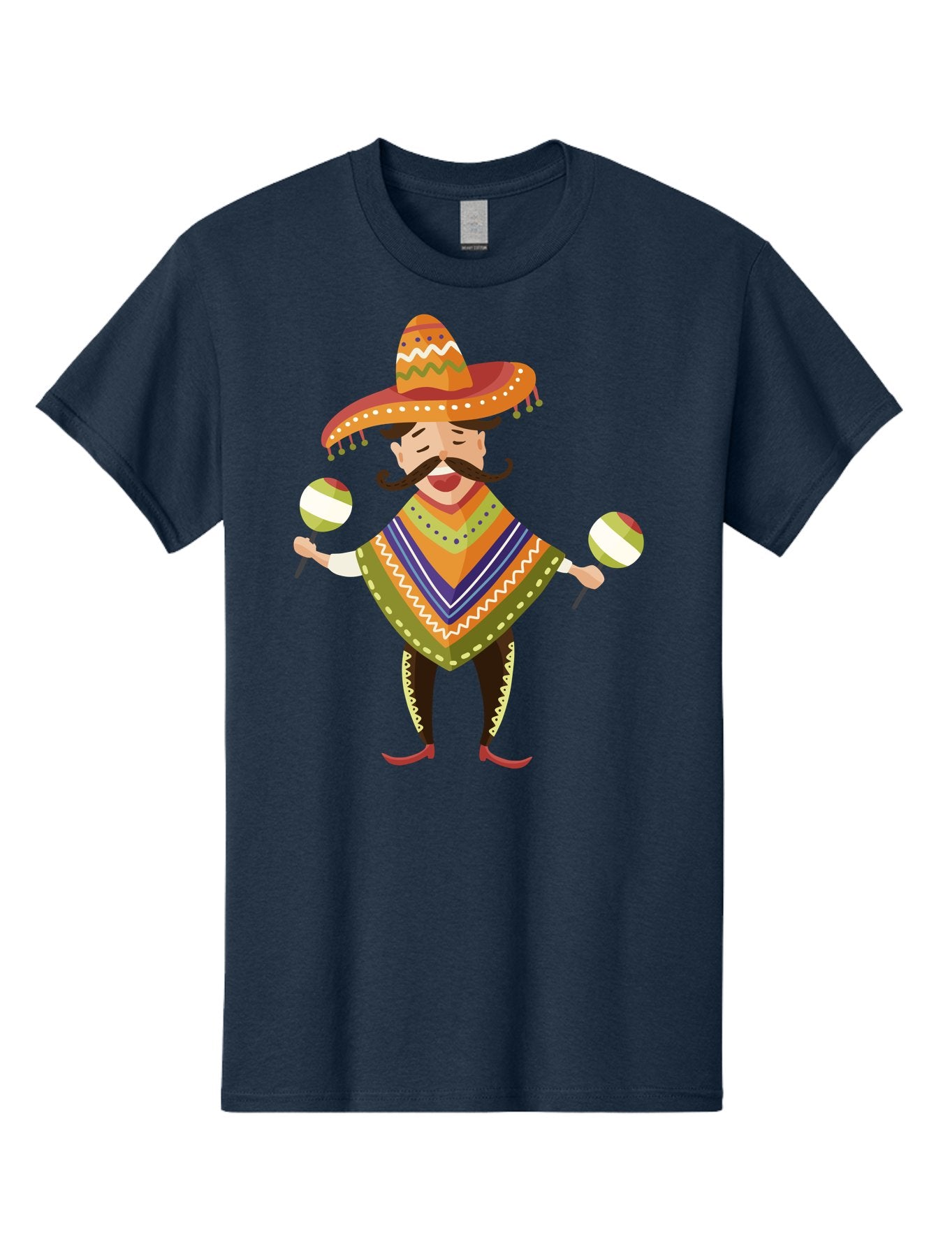 Mexican-Man-With-Maracas Men'S Graphic Tee, 100% Cotton, Comfortable Casual Summer Wear, Machine Washable, Mariachi Man, Traditional Mexican Clothing, Colorful Poncho, Sombrero Hat, Maracas, Festive Atmosphere, Cultural Heritage, Lively Music, Aad723 6