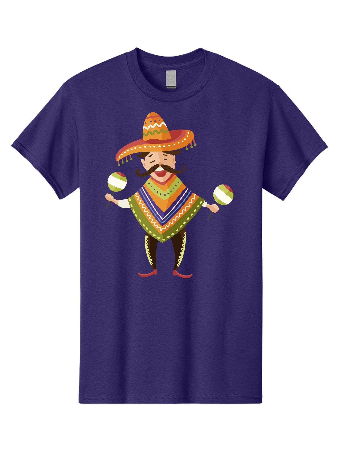 Mexican-Man-With-Maracas Men'S Graphic Tee, 100% Cotton, Comfortable Casual Summer Wear, Machine Washable, Mariachi Man, Traditional Mexican Clothing, Colorful Poncho, Sombrero Hat, Maracas, Festive Atmosphere, Cultural Heritage, Lively Music, Aad723 9