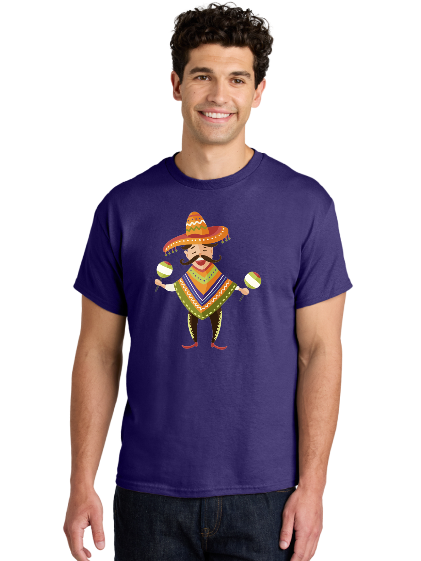 Mexican-Man-With-Maracas Men'S Graphic Tee, 100% Cotton, Comfortable Casual Summer Wear, Machine Washable, Mariachi Man, Traditional Mexican Clothing, Colorful Poncho, Sombrero Hat, Maracas, Festive Atmosphere, Cultural Heritage, Lively Music, Aad723 10
