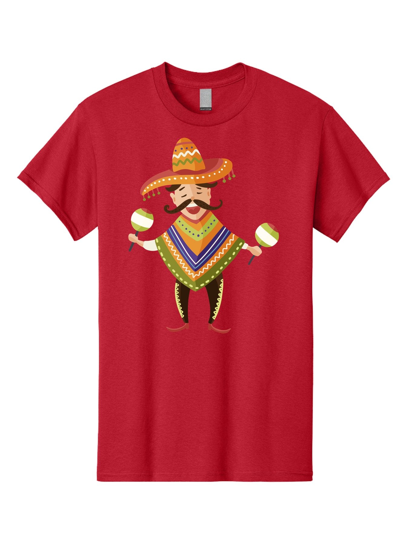 Mexican-Man-With-Maracas Men'S Graphic Tee, 100% Cotton, Comfortable Casual Summer Wear, Machine Washable, Mariachi Man, Traditional Mexican Clothing, Colorful Poncho, Sombrero Hat, Maracas, Festive Atmosphere, Cultural Heritage, Lively Music, Aad723