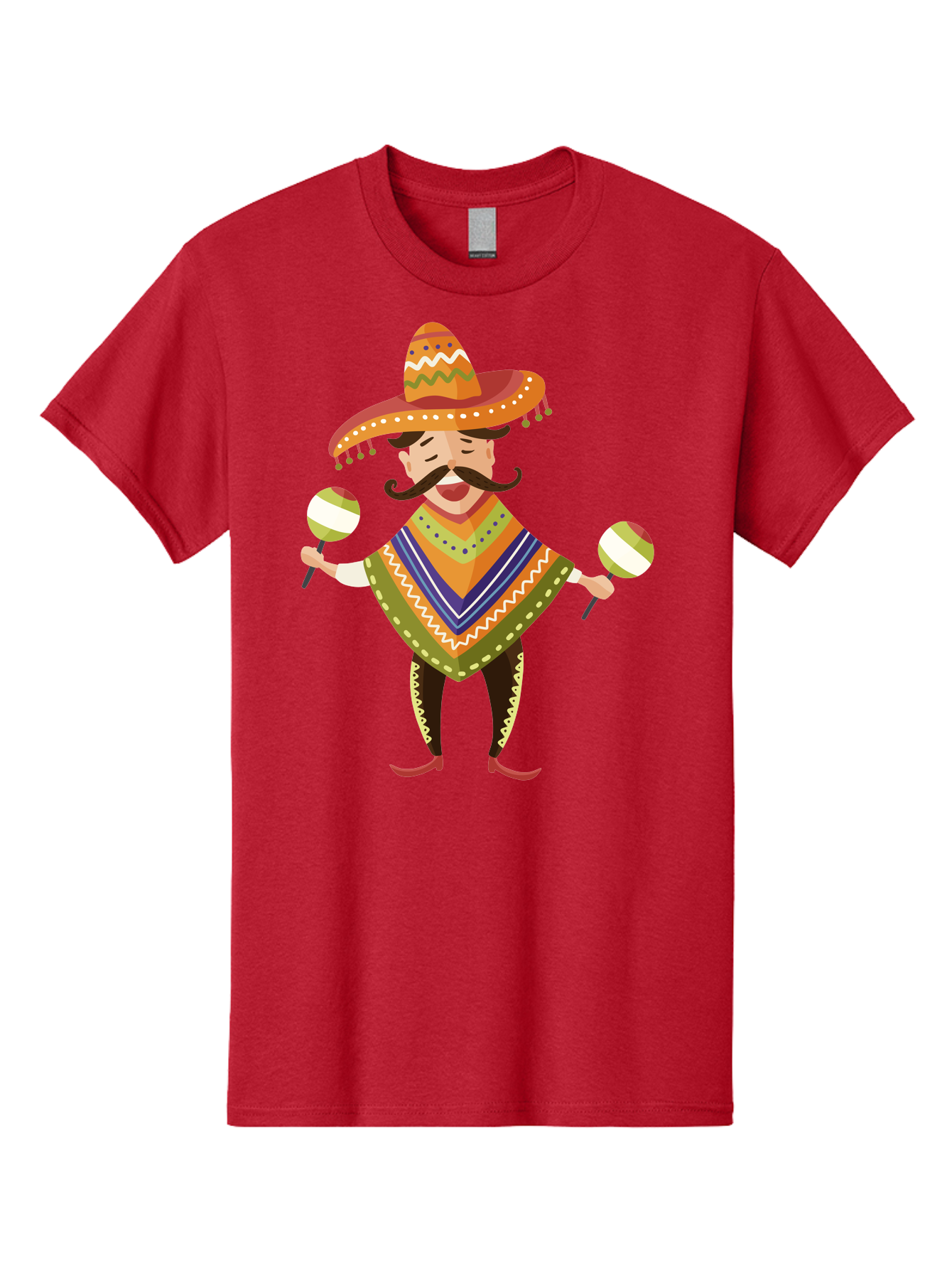 Mexican-Man-With-Maracas Men'S Graphic Tee, 100% Cotton, Comfortable Casual Summer Wear, Machine Washable, Mariachi Man, Traditional Mexican Clothing, Colorful Poncho, Sombrero Hat, Maracas, Festive Atmosphere, Cultural Heritage, Lively Music, Aad723 19