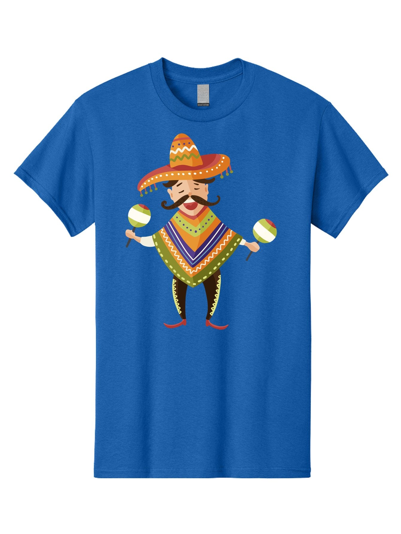 Mexican-Man-With-Maracas Men'S Graphic Tee, 100% Cotton, Comfortable Casual Summer Wear, Machine Washable, Mariachi Man, Traditional Mexican Clothing, Colorful Poncho, Sombrero Hat, Maracas, Festive Atmosphere, Cultural Heritage, Lively Music, Aad723 4