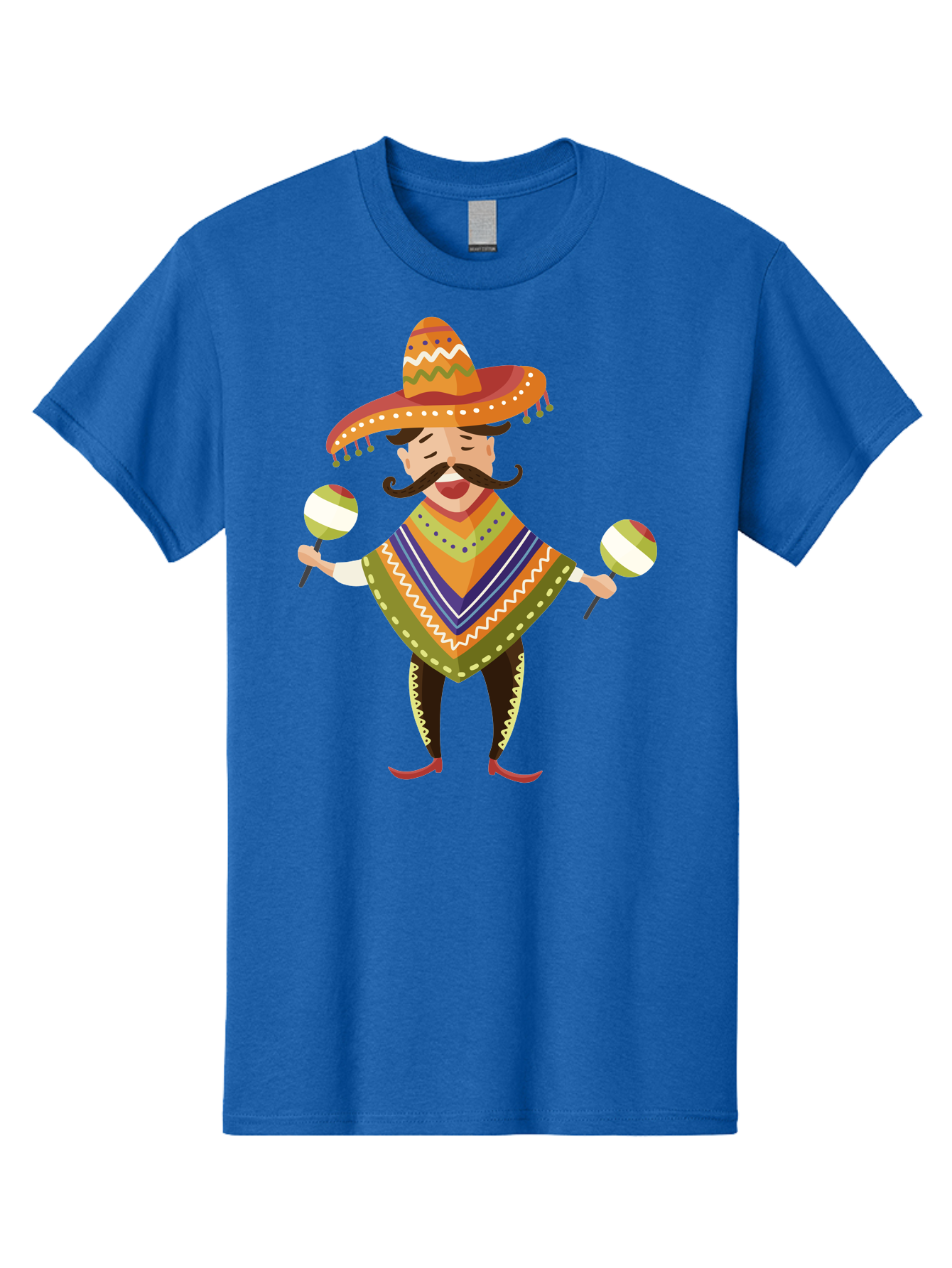 Mexican-Man-With-Maracas Men'S Graphic Tee, 100% Cotton, Comfortable Casual Summer Wear, Machine Washable, Mariachi Man, Traditional Mexican Clothing, Colorful Poncho, Sombrero Hat, Maracas, Festive Atmosphere, Cultural Heritage, Lively Music, Aad723 23