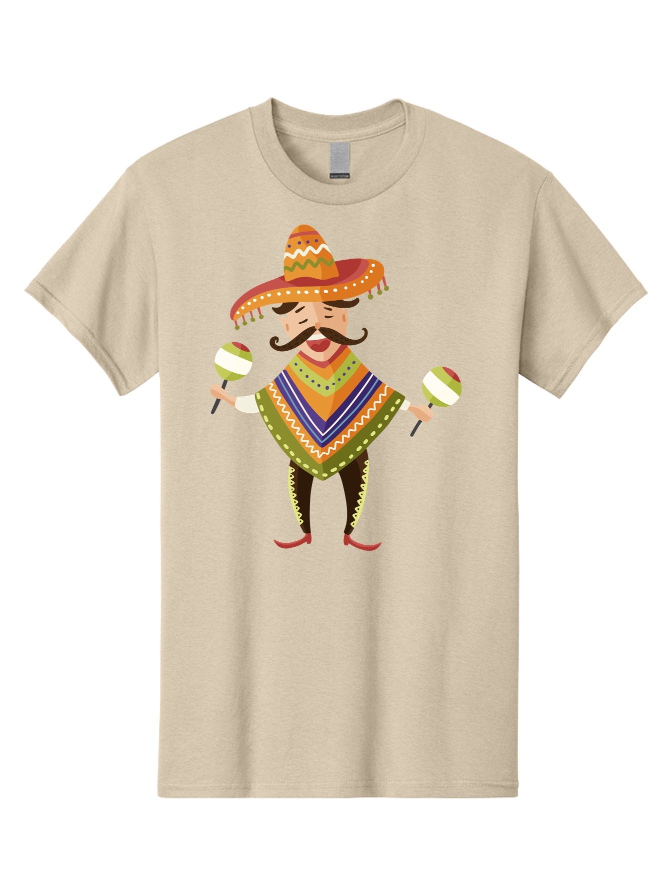 Mexican-Man-With-Maracas Men'S Graphic Tee, 100% Cotton, Comfortable Casual Summer Wear, Machine Washable, Mariachi Man, Traditional Mexican Clothing, Colorful Poncho, Sombrero Hat, Maracas, Festive Atmosphere, Cultural Heritage, Lively Music, Aad723 10