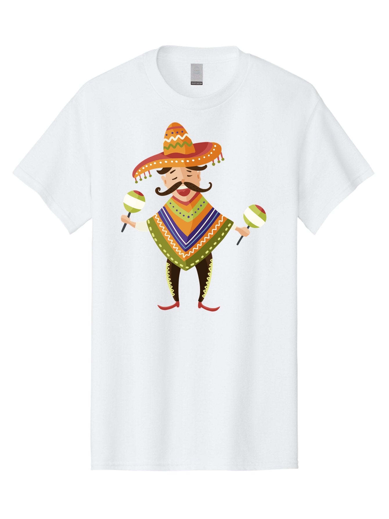 Mexican-Man-With-Maracas Men'S Graphic Tee, 100% Cotton, Comfortable Casual Summer Wear, Machine Washable, Mariachi Man, Traditional Mexican Clothing, Colorful Poncho, Sombrero Hat, Maracas, Festive Atmosphere, Cultural Heritage, Lively Music, Aad723 14