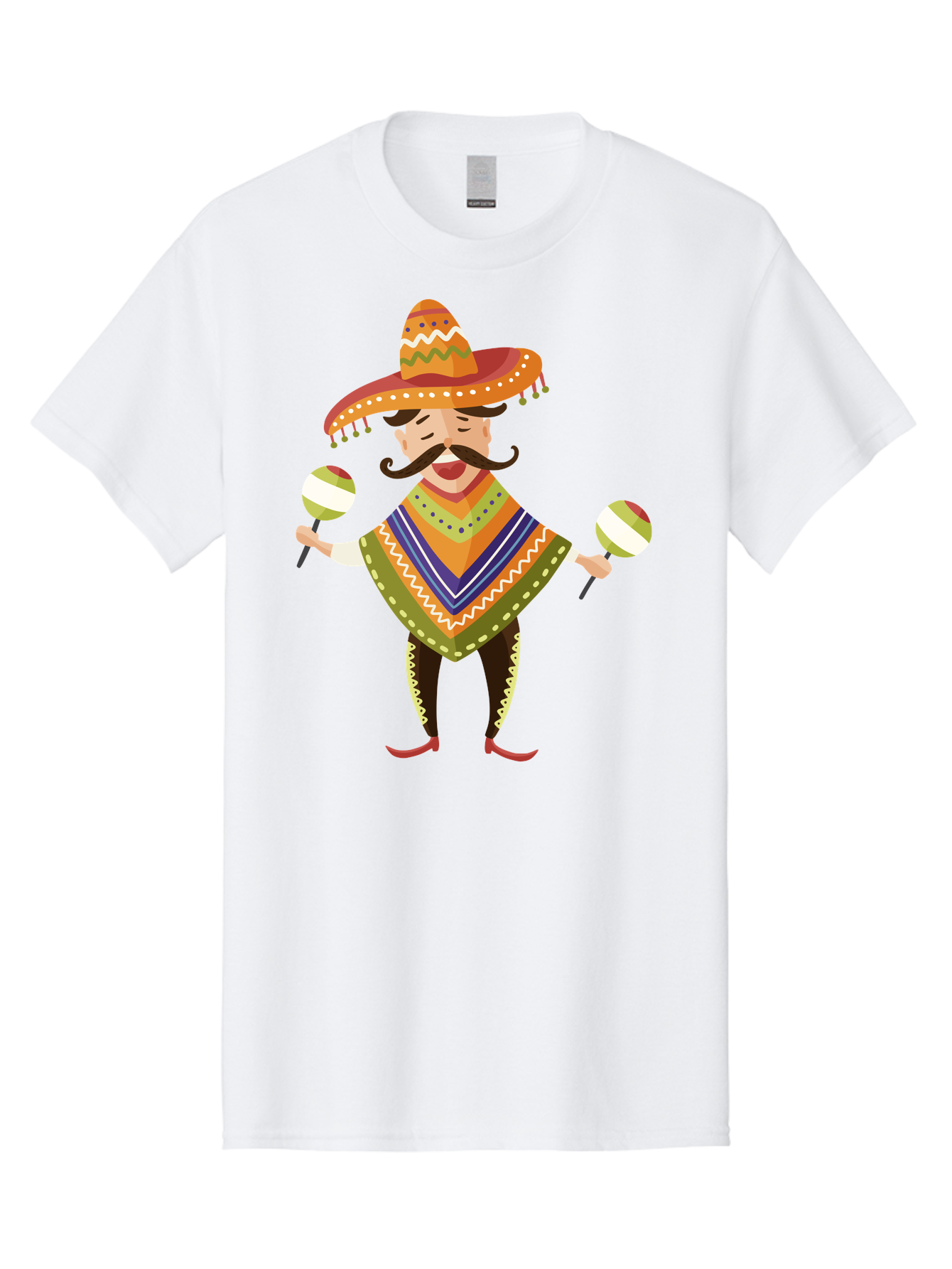Mexican-Man-With-Maracas Men'S Graphic Tee, 100% Cotton, Comfortable Casual Summer Wear, Machine Washable, Mariachi Man, Traditional Mexican Clothing, Colorful Poncho, Sombrero Hat, Maracas, Festive Atmosphere, Cultural Heritage, Lively Music, Aad723 3