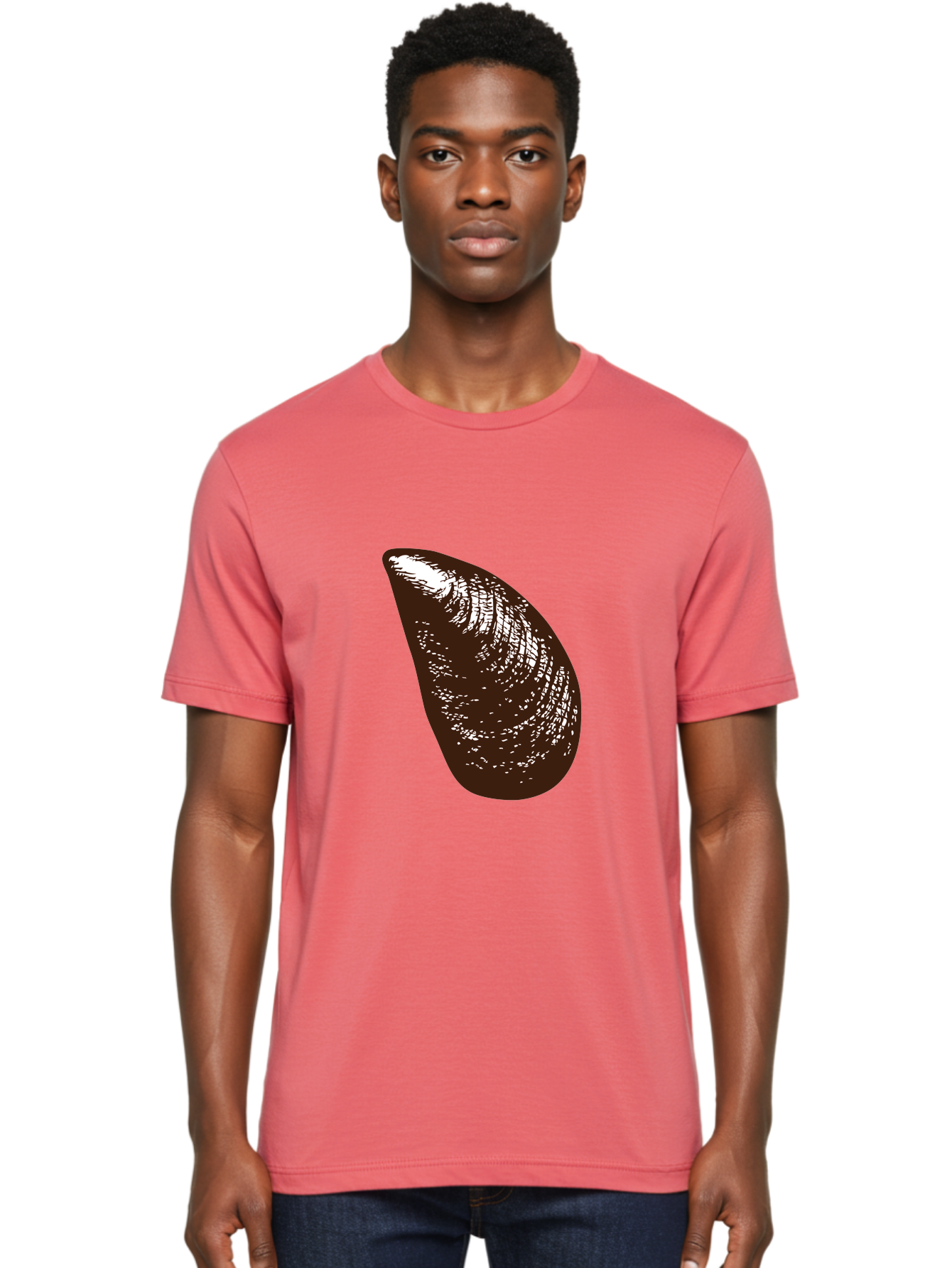 Mussel Men'S Graphic Tee, 100% Cotton, Comfortable Casual Summer Wear, Machine Washable, Mussel Shell, Seafood, Ocean Delicacy, Dark Brown Shell, White Highlights, Textured Surface, Marine Life, Culinary Delight Aad724 4