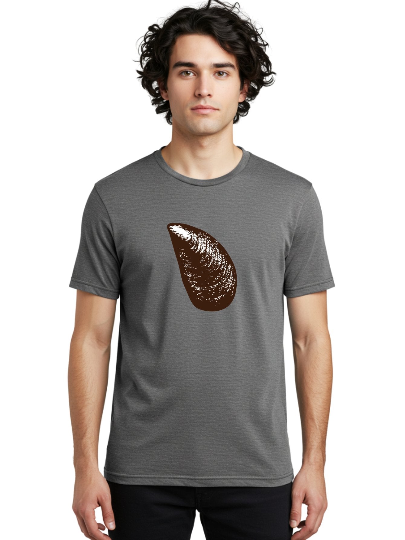 Mussel Men'S Graphic Tee, 100% Cotton, Comfortable Casual Summer Wear, Machine Washable, Mussel Shell, Seafood, Ocean Delicacy, Dark Brown Shell, White Highlights, Textured Surface, Marine Life, Culinary Delight Aad724 27