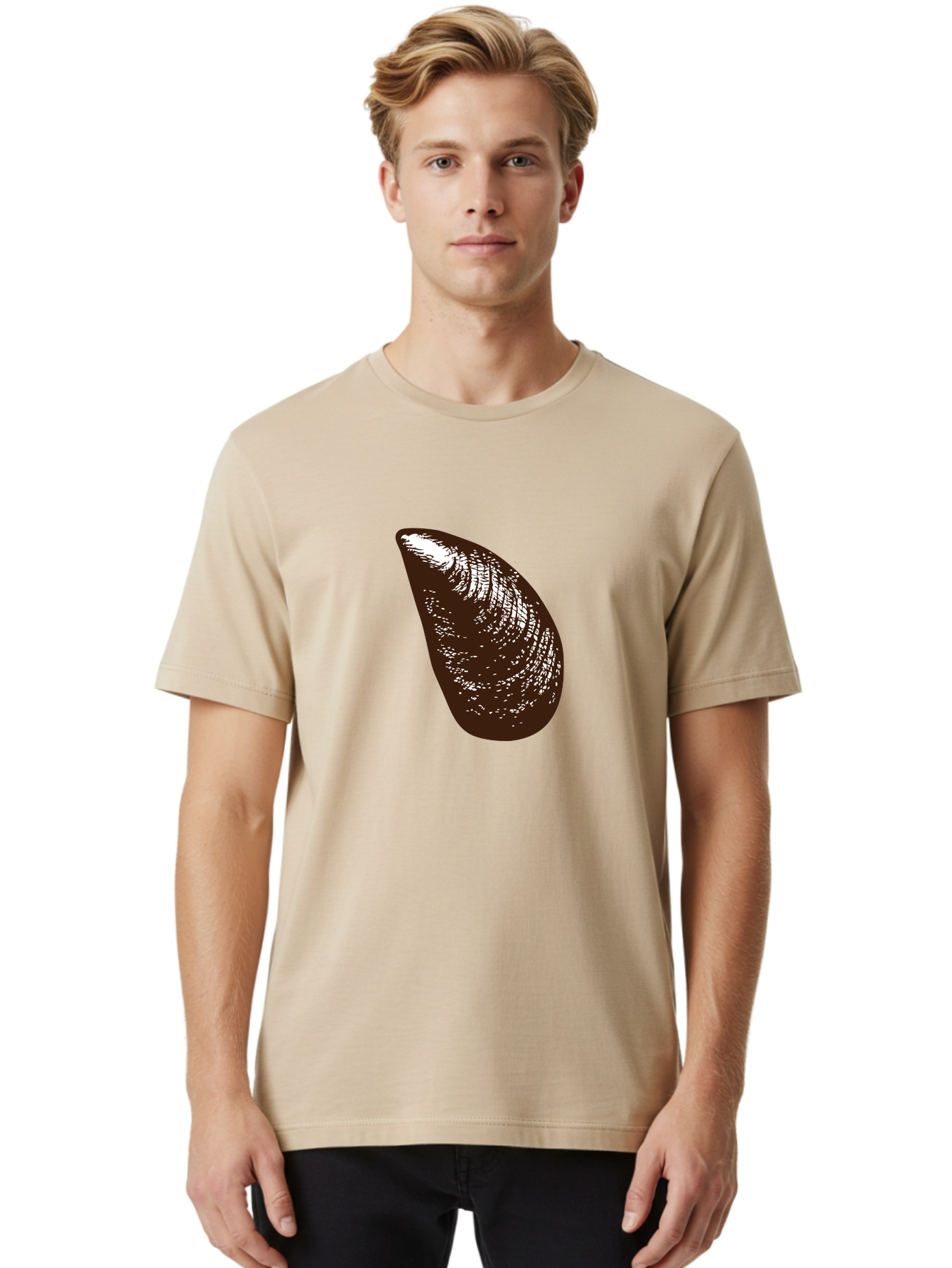Mussel Men'S Graphic Tee, 100% Cotton, Comfortable Casual Summer Wear, Machine Washable, Mussel Shell, Seafood, Ocean Delicacy, Dark Brown Shell, White Highlights, Textured Surface, Marine Life, Culinary Delight Aad724 20