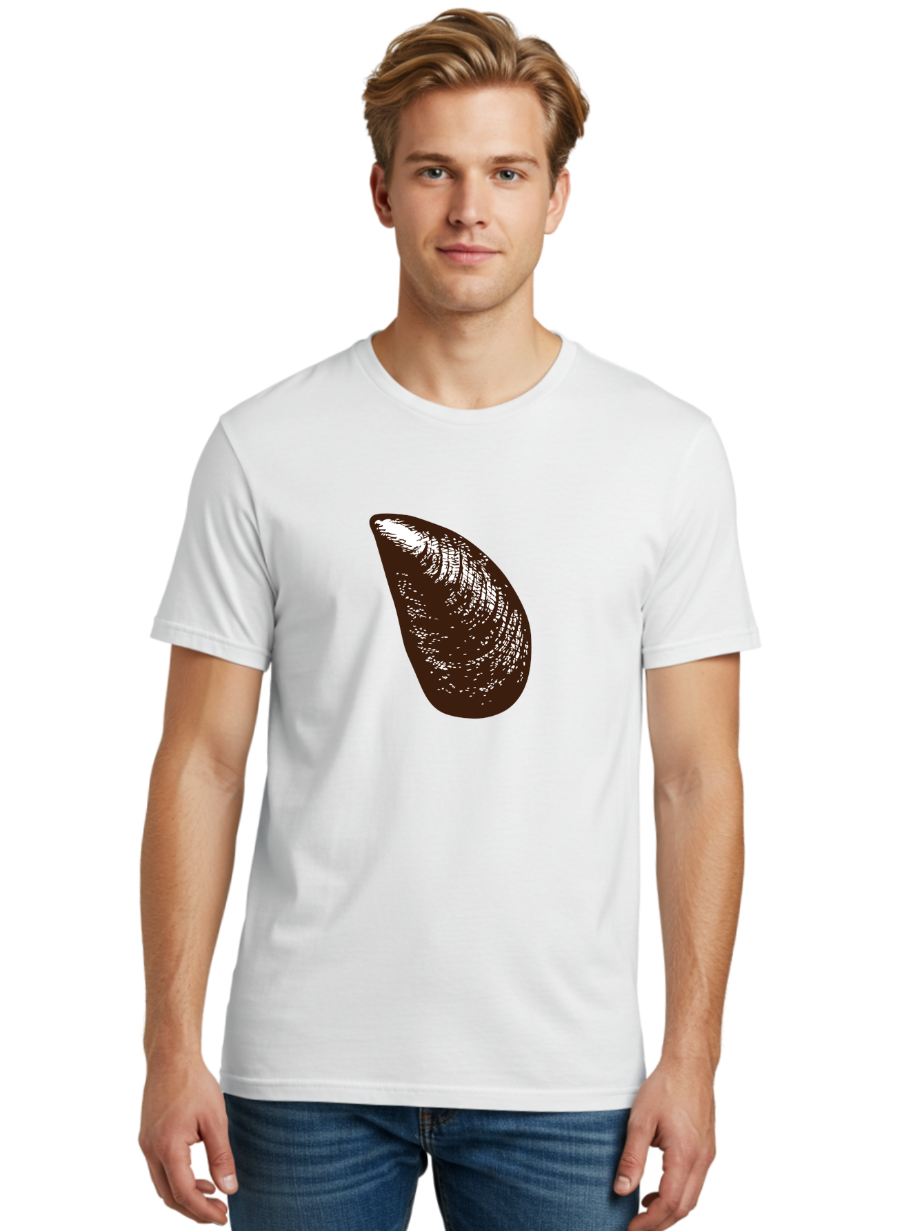 Mussel Men'S Graphic Tee, 100% Cotton, Comfortable Casual Summer Wear, Machine Washable, Mussel Shell, Seafood, Ocean Delicacy, Dark Brown Shell, White Highlights, Textured Surface, Marine Life, Culinary Delight Aad724 6