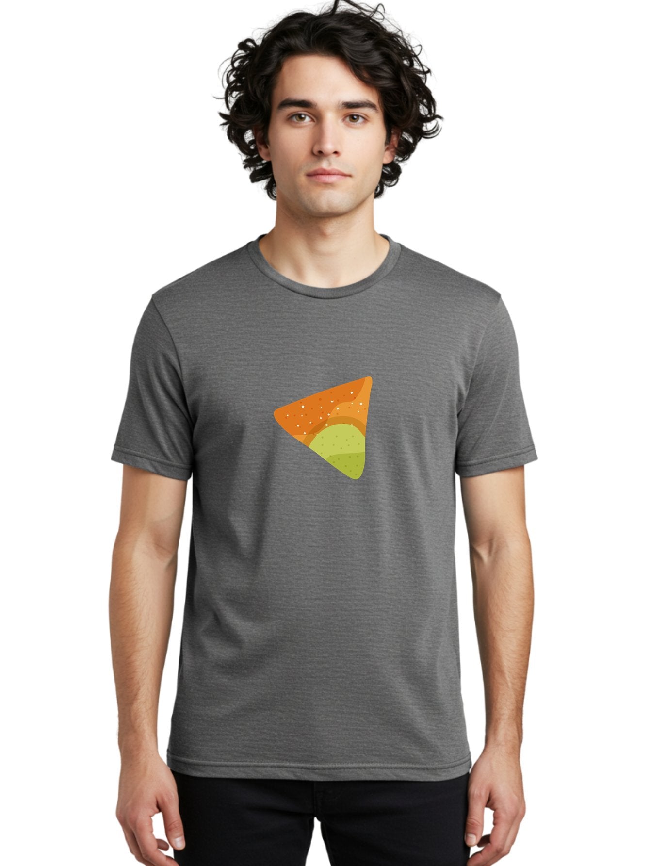 Nacho-Chip Men'S Graphic Tee, 100% Cotton, Comfortable Casual Summer Wear, Machine Washable, Nacho Chip, Tortilla Chip, Snack Food, Orange Color, White Dots, Layered Design, Tasty Treat, Crunchy Snack, Savory Delight Aad725 23