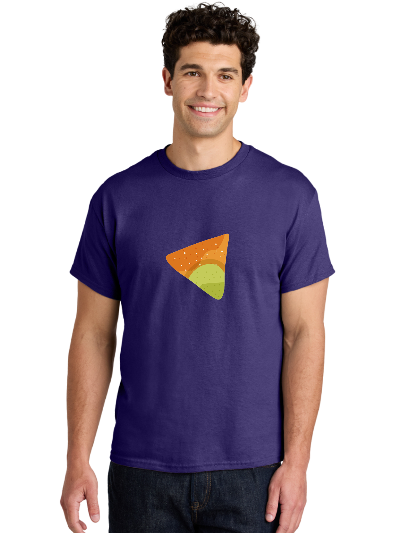 Nacho-Chip Men'S Graphic Tee, 100% Cotton, Comfortable Casual Summer Wear, Machine Washable, Nacho Chip, Tortilla Chip, Snack Food, Orange Color, White Dots, Layered Design, Tasty Treat, Crunchy Snack, Savory Delight Aad725