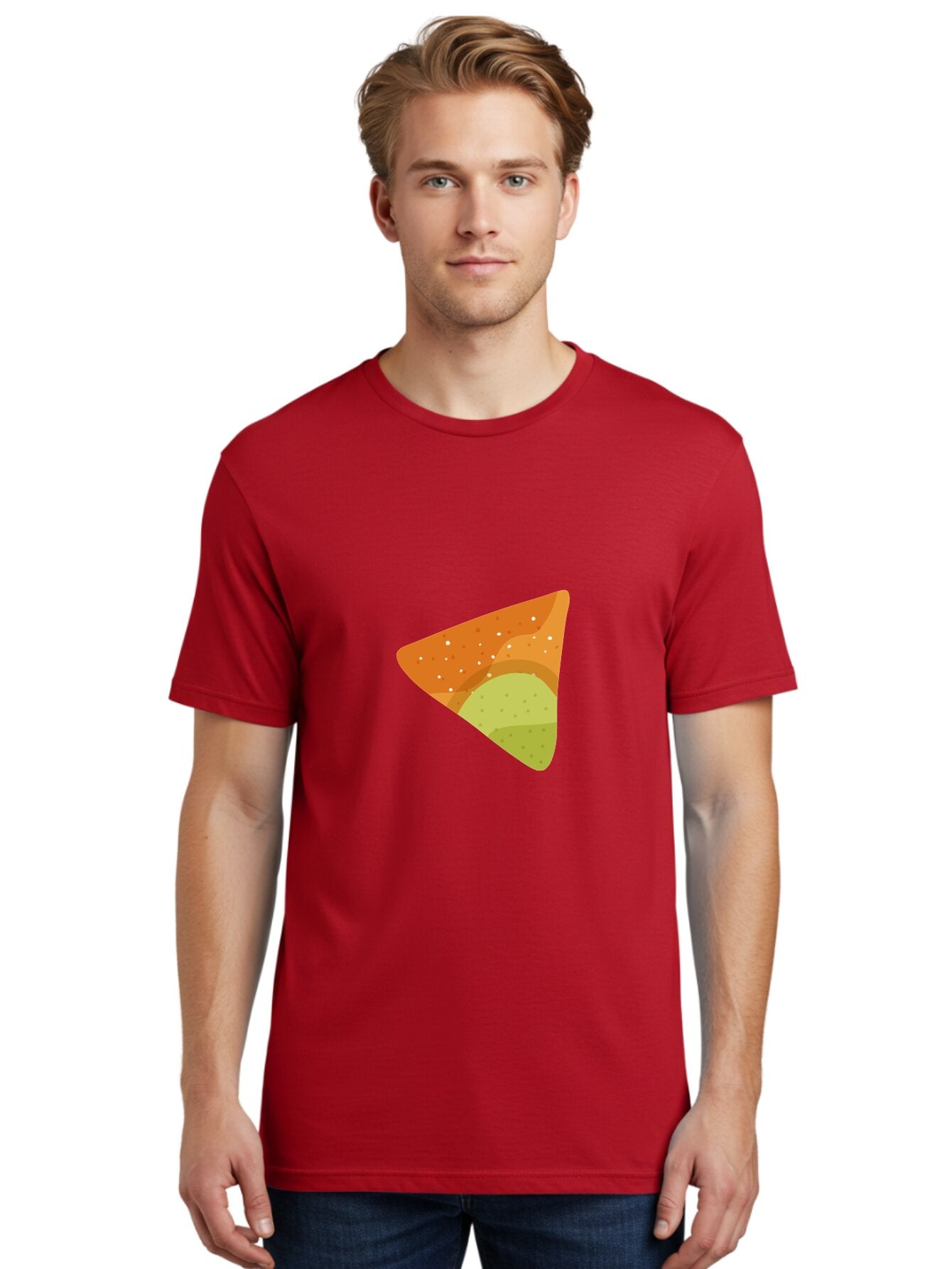 Nacho-Chip Men'S Graphic Tee, 100% Cotton, Comfortable Casual Summer Wear, Machine Washable, Nacho Chip, Tortilla Chip, Snack Food, Orange Color, White Dots, Layered Design, Tasty Treat, Crunchy Snack, Savory Delight Aad725 17