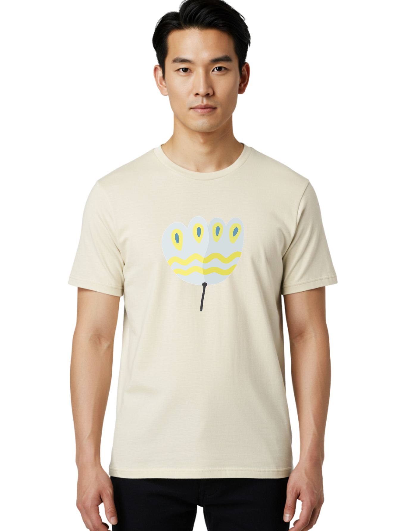 Parasol Men'S Graphic Tee, 100% Cotton, Comfortable Casual Summer Wear, Machine Washable, White Parasol, Yellow Stripes, Cartoon Style, Wavy Lines, Decorative Umbrella, Vibrant Design, Outdoor Accessory, Whimsical Illustration Aad728
