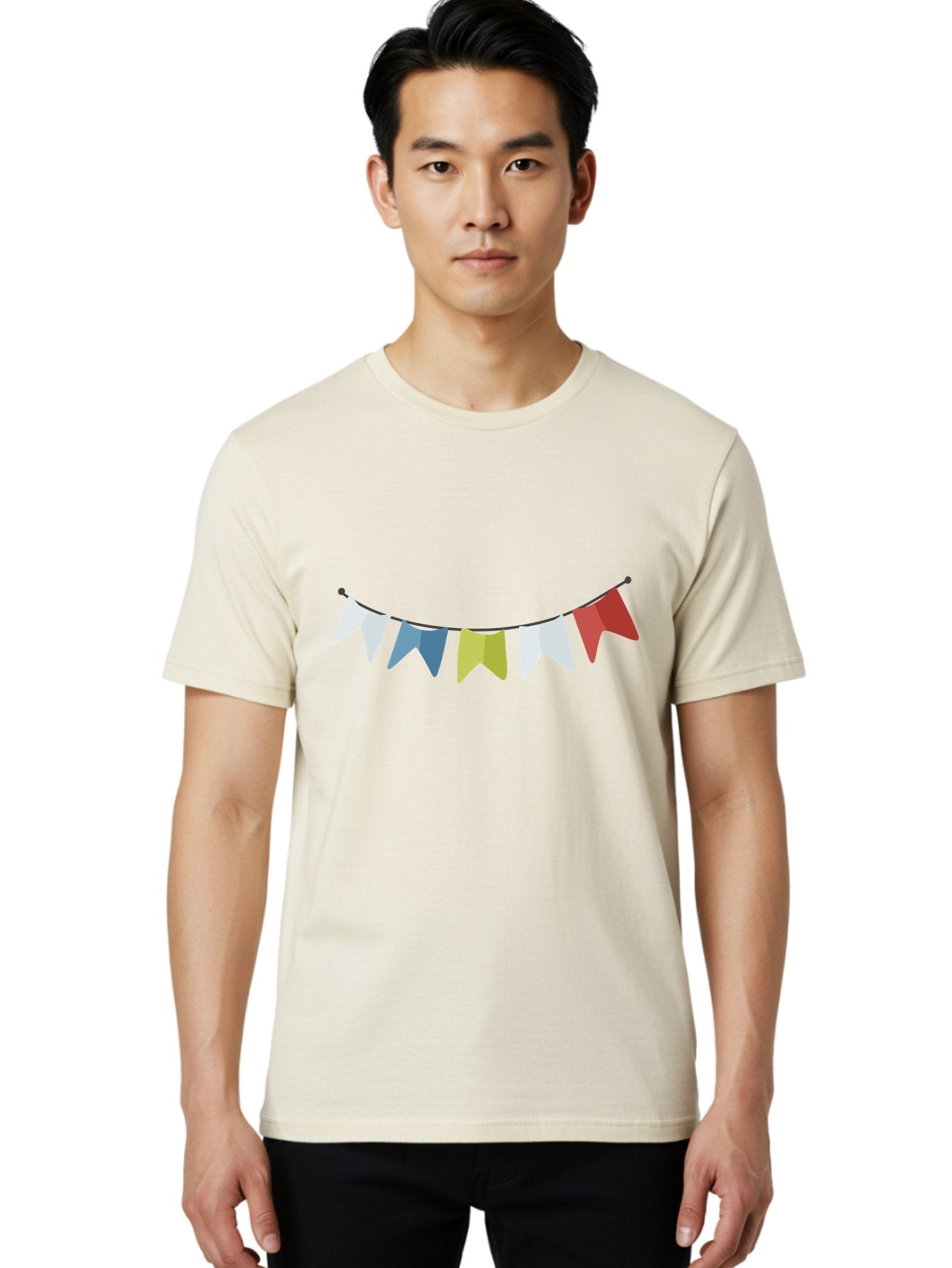Party-Flags Men'S Graphic Tee, 100% Cotton, Comfortable Casual Summer Wear, Machine Washable, Colorful Party Flags, Festive Decorations, Celebration Bunting, Vibrant Pennants, Party Accessories, Festive Atmosphere, Event Decorations Aad729 24