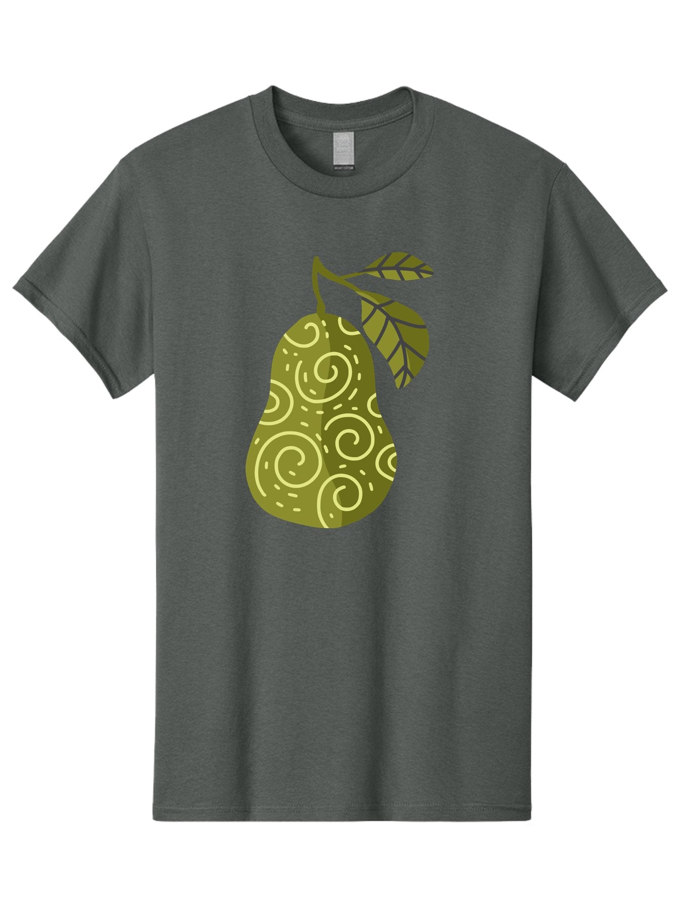 Pear-With-Leaves Men'S Graphic Tee, 100% Cotton, Comfortable Casual Summer Wear, Machine Washable, Pear Fruit, Swirly Patterns, Green Leaves, Fruit Icon, Food Illustration, Healthy Eating, Abstract Design, Stylized Pear Aad731 6