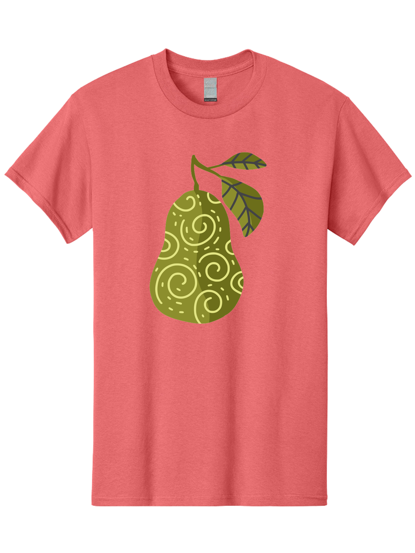 Pear-With-Leaves Men'S Graphic Tee, 100% Cotton, Comfortable Casual Summer Wear, Machine Washable, Pear Fruit, Swirly Patterns, Green Leaves, Fruit Icon, Food Illustration, Healthy Eating, Abstract Design, Stylized Pear Aad731 23