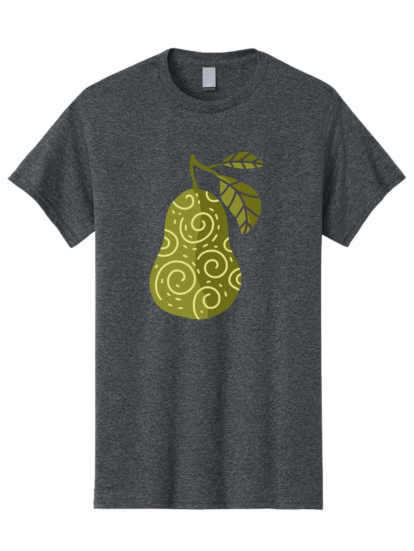 Pear-With-Leaves Men'S Graphic Tee, 100% Cotton, Comfortable Casual Summer Wear, Machine Washable, Pear Fruit, Swirly Patterns, Green Leaves, Fruit Icon, Food Illustration, Healthy Eating, Abstract Design, Stylized Pear Aad731 15