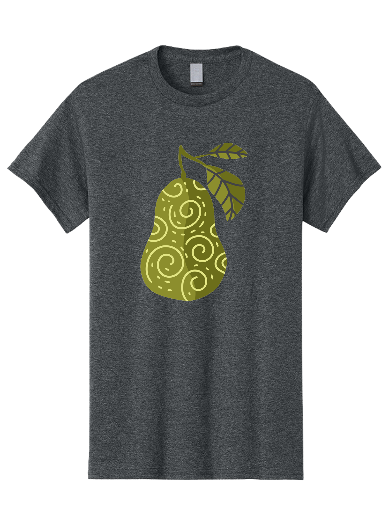 Pear-With-Leaves Men'S Graphic Tee, 100% Cotton, Comfortable Casual Summer Wear, Machine Washable, Pear Fruit, Swirly Patterns, Green Leaves, Fruit Icon, Food Illustration, Healthy Eating, Abstract Design, Stylized Pear Aad731