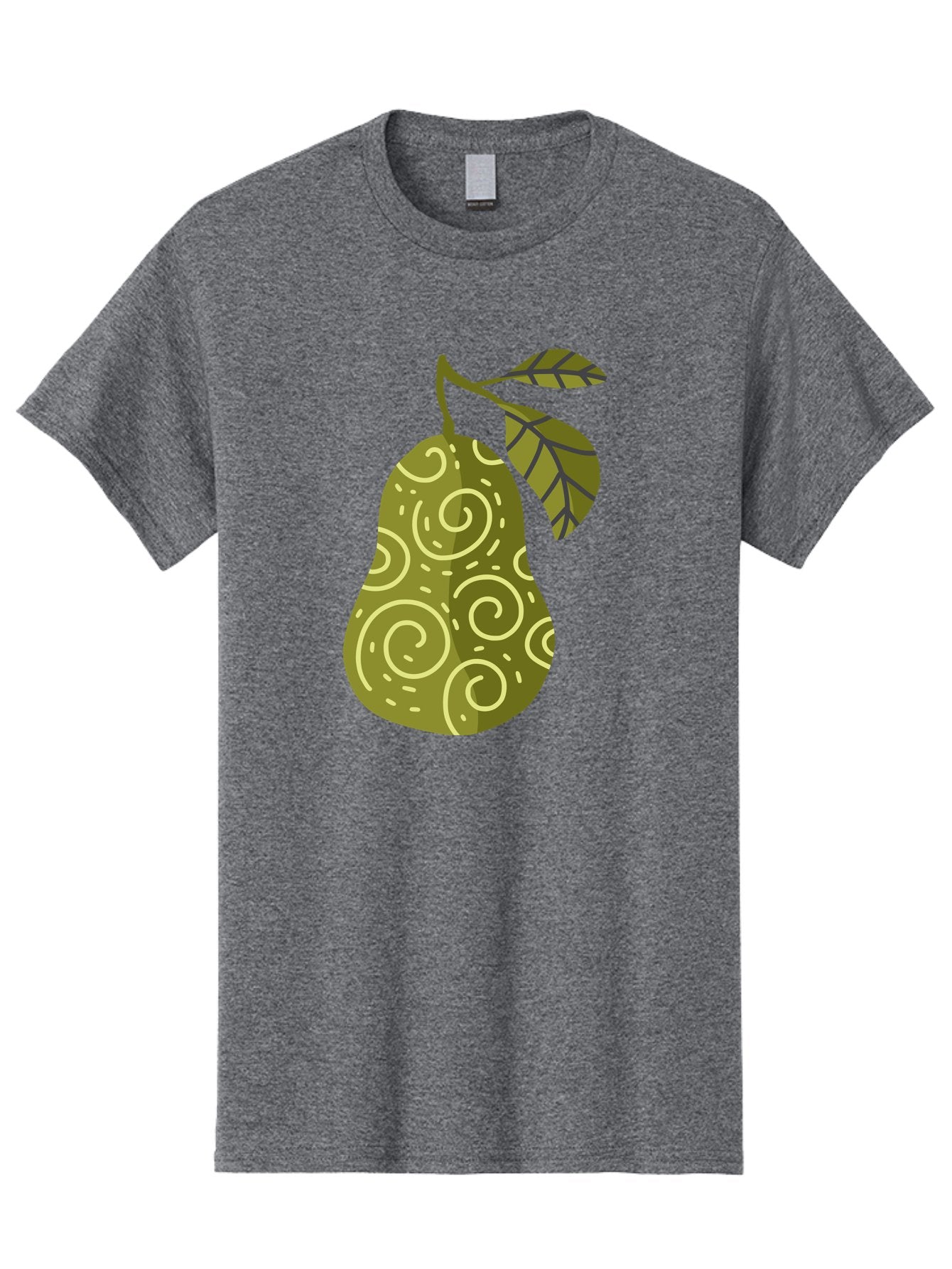 Pear-With-Leaves Men'S Graphic Tee, 100% Cotton, Comfortable Casual Summer Wear, Machine Washable, Pear Fruit, Swirly Patterns, Green Leaves, Fruit Icon, Food Illustration, Healthy Eating, Abstract Design, Stylized Pear Aad731