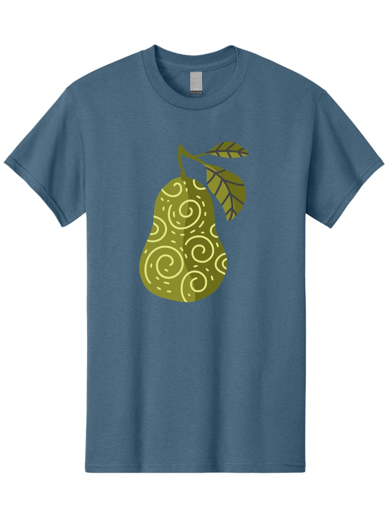 Pear-With-Leaves Men'S Graphic Tee, 100% Cotton, Comfortable Casual Summer Wear, Machine Washable, Pear Fruit, Swirly Patterns, Green Leaves, Fruit Icon, Food Illustration, Healthy Eating, Abstract Design, Stylized Pear Aad731 9