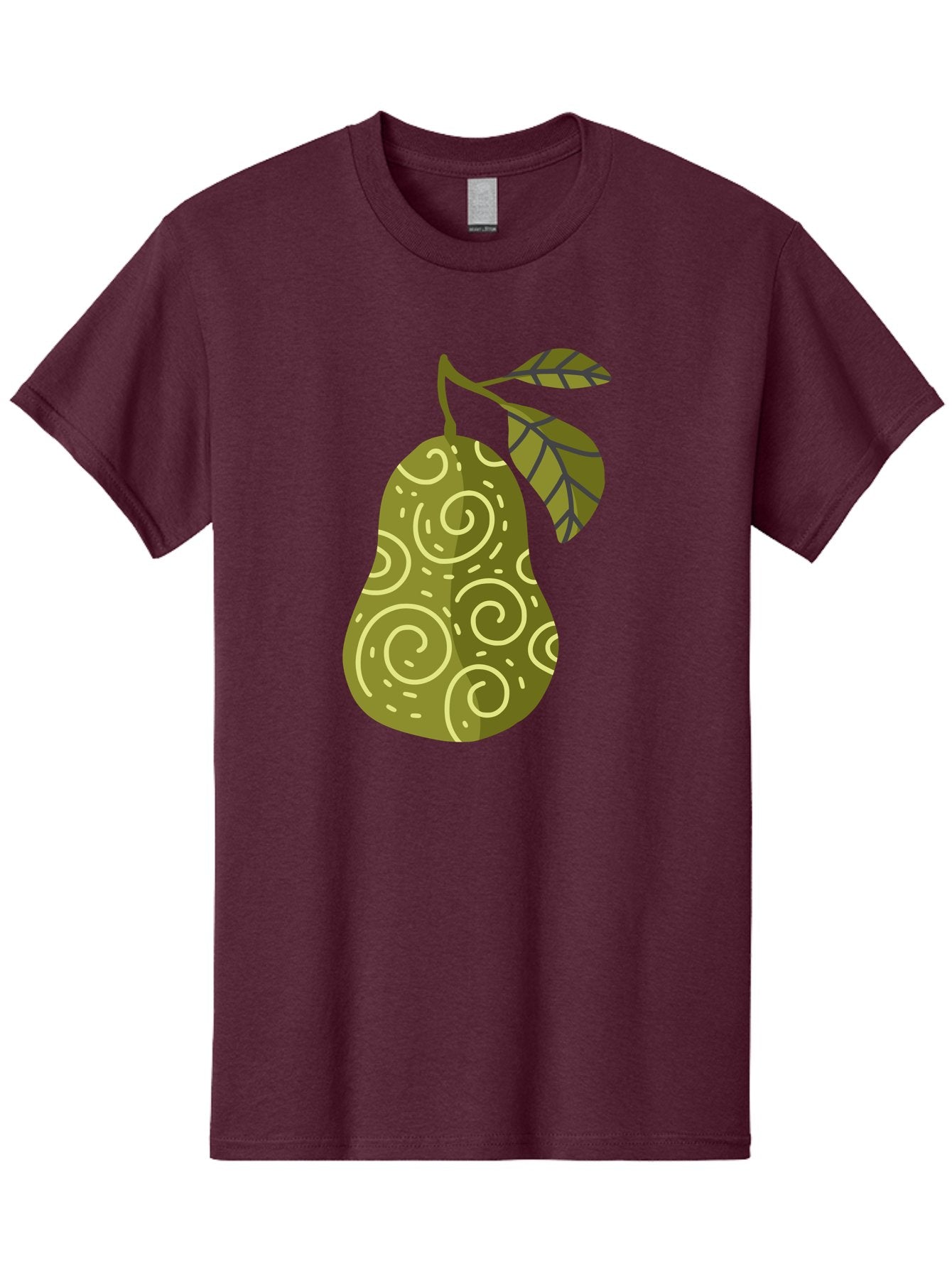 Pear-With-Leaves Men'S Graphic Tee, 100% Cotton, Comfortable Casual Summer Wear, Machine Washable, Pear Fruit, Swirly Patterns, Green Leaves, Fruit Icon, Food Illustration, Healthy Eating, Abstract Design, Stylized Pear Aad731 11