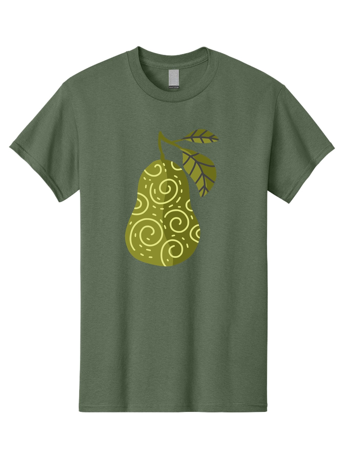 Pear-With-Leaves Men'S Graphic Tee, 100% Cotton, Comfortable Casual Summer Wear, Machine Washable, Pear Fruit, Swirly Patterns, Green Leaves, Fruit Icon, Food Illustration, Healthy Eating, Abstract Design, Stylized Pear Aad731 7