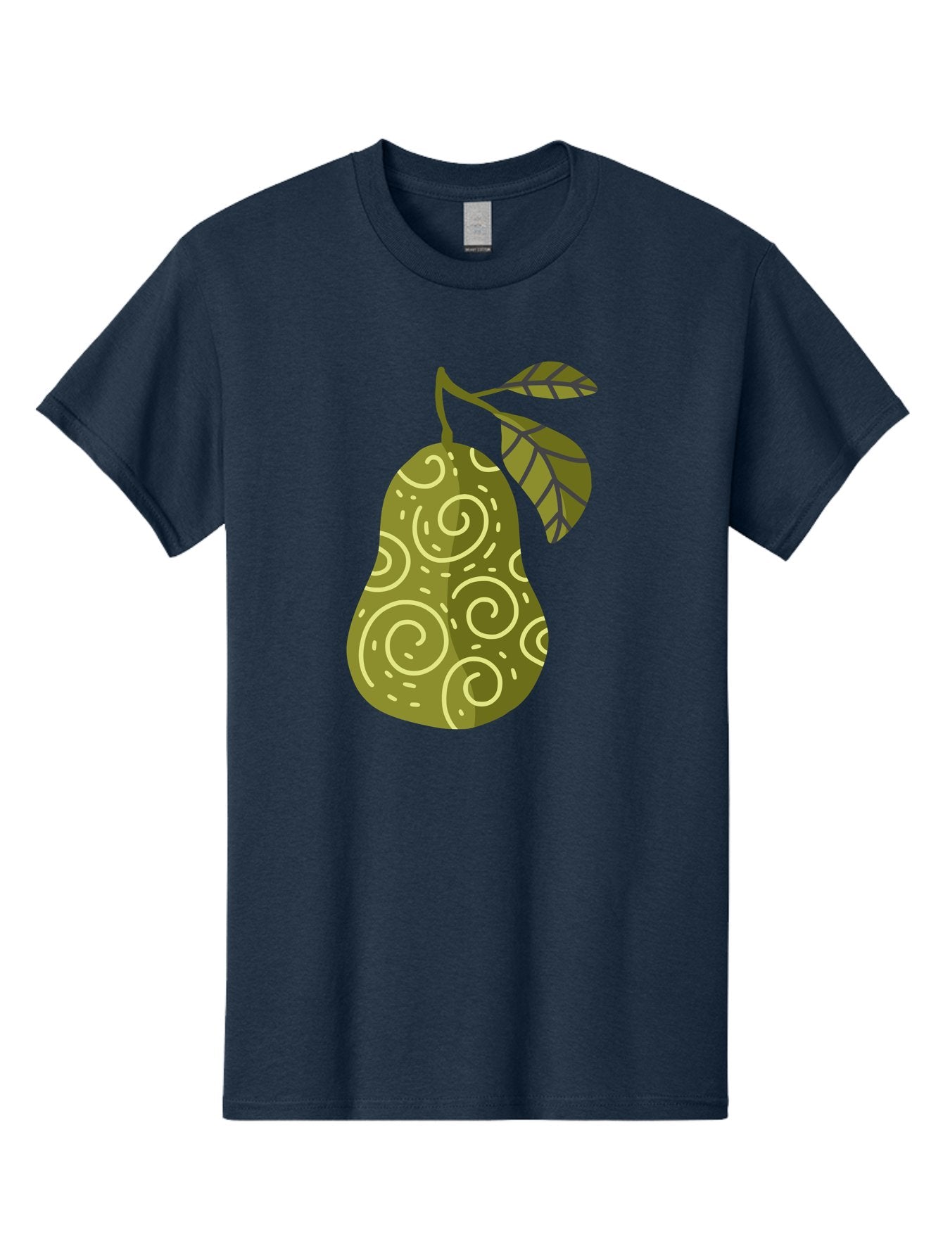 Pear-With-Leaves Men'S Graphic Tee, 100% Cotton, Comfortable Casual Summer Wear, Machine Washable, Pear Fruit, Swirly Patterns, Green Leaves, Fruit Icon, Food Illustration, Healthy Eating, Abstract Design, Stylized Pear Aad731 10