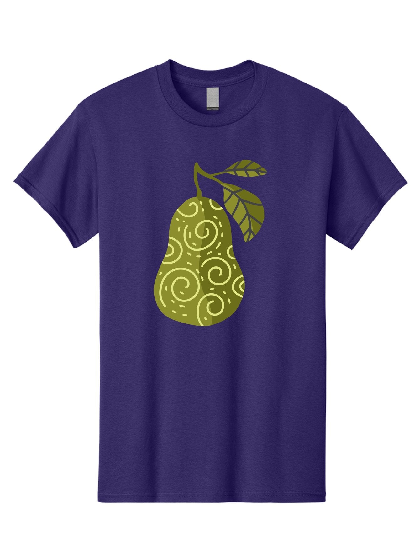 Pear-With-Leaves Men'S Graphic Tee, 100% Cotton, Comfortable Casual Summer Wear, Machine Washable, Pear Fruit, Swirly Patterns, Green Leaves, Fruit Icon, Food Illustration, Healthy Eating, Abstract Design, Stylized Pear Aad731 8