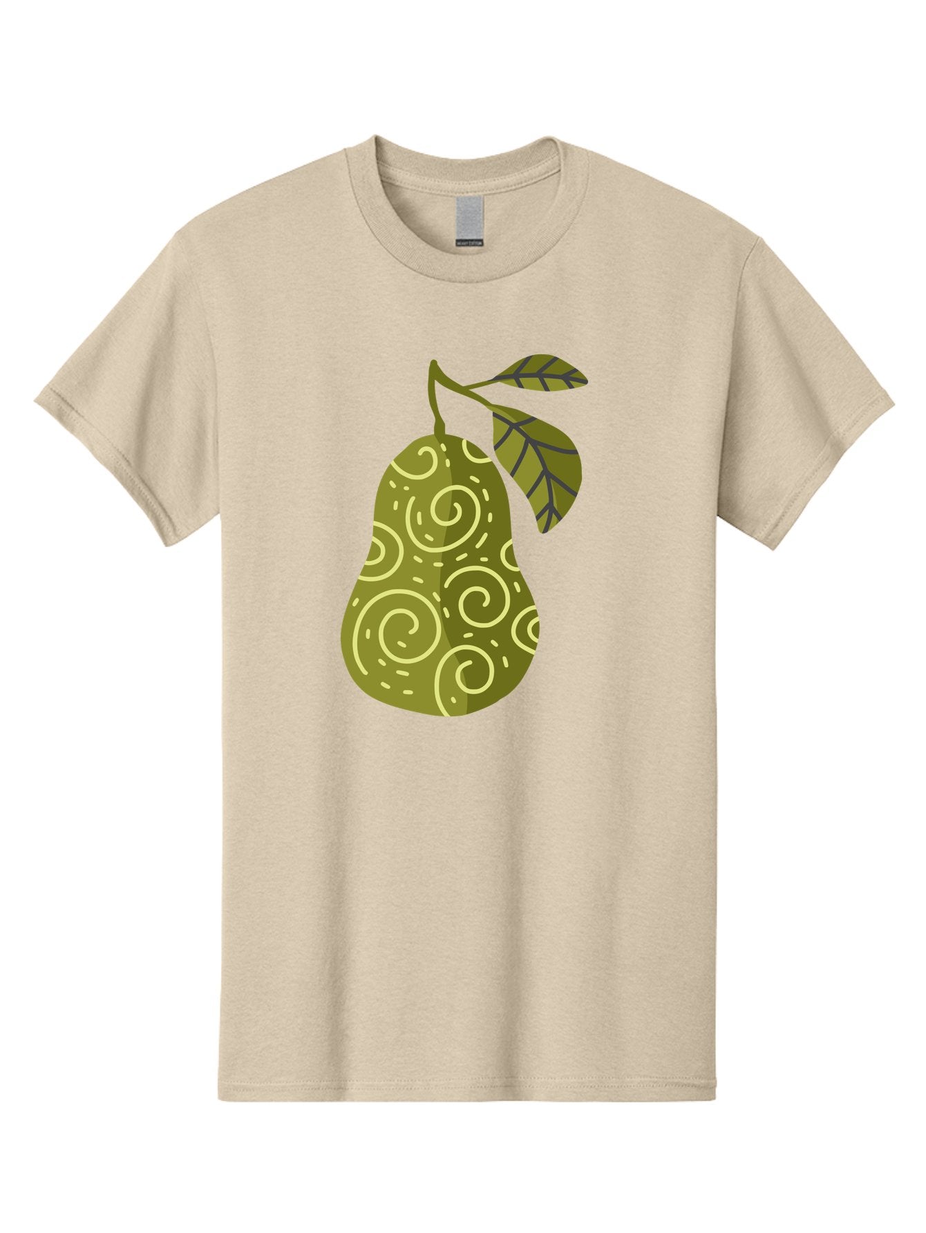 Pear-With-Leaves Men'S Graphic Tee, 100% Cotton, Comfortable Casual Summer Wear, Machine Washable, Pear Fruit, Swirly Patterns, Green Leaves, Fruit Icon, Food Illustration, Healthy Eating, Abstract Design, Stylized Pear Aad731 12