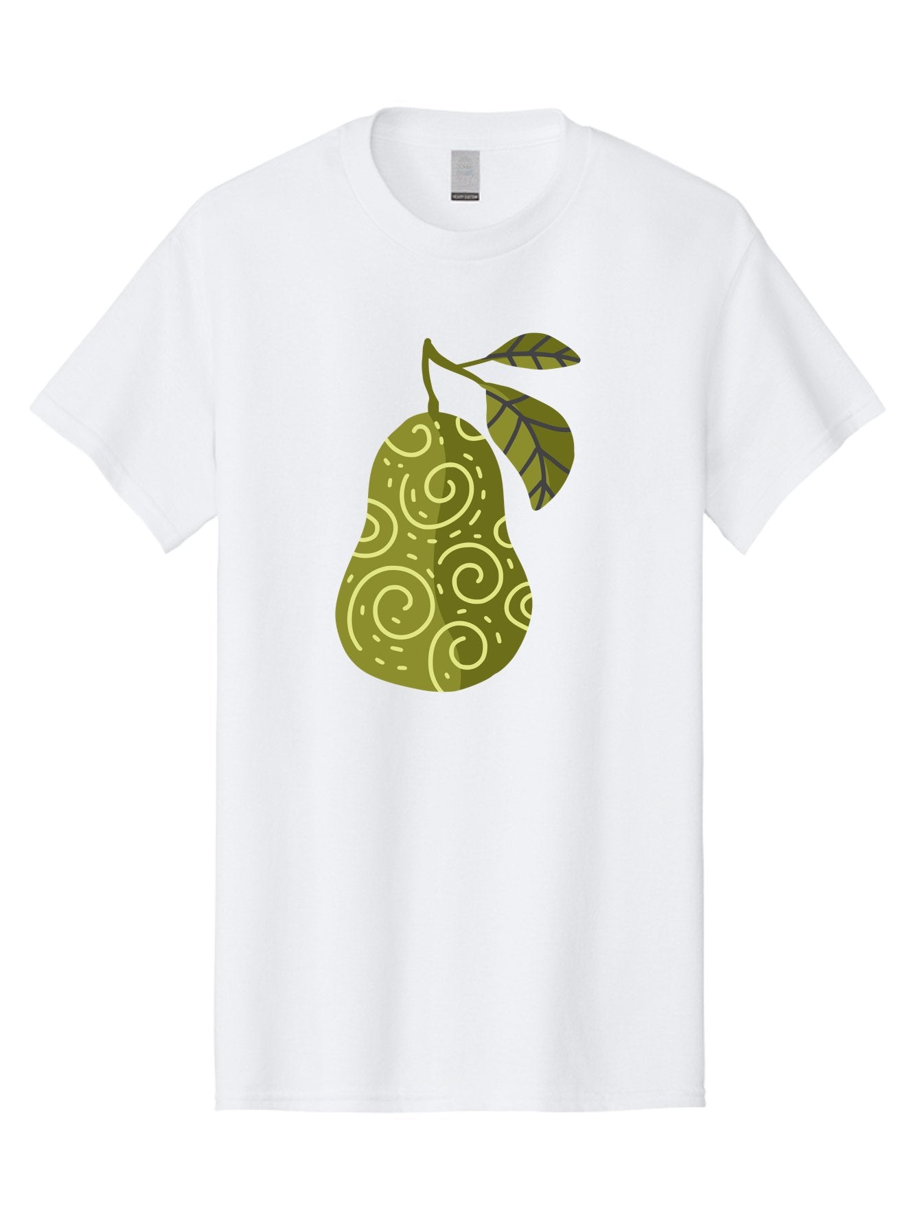 Pear-With-Leaves Men'S Graphic Tee, 100% Cotton, Comfortable Casual Summer Wear, Machine Washable, Pear Fruit, Swirly Patterns, Green Leaves, Fruit Icon, Food Illustration, Healthy Eating, Abstract Design, Stylized Pear Aad731 13
