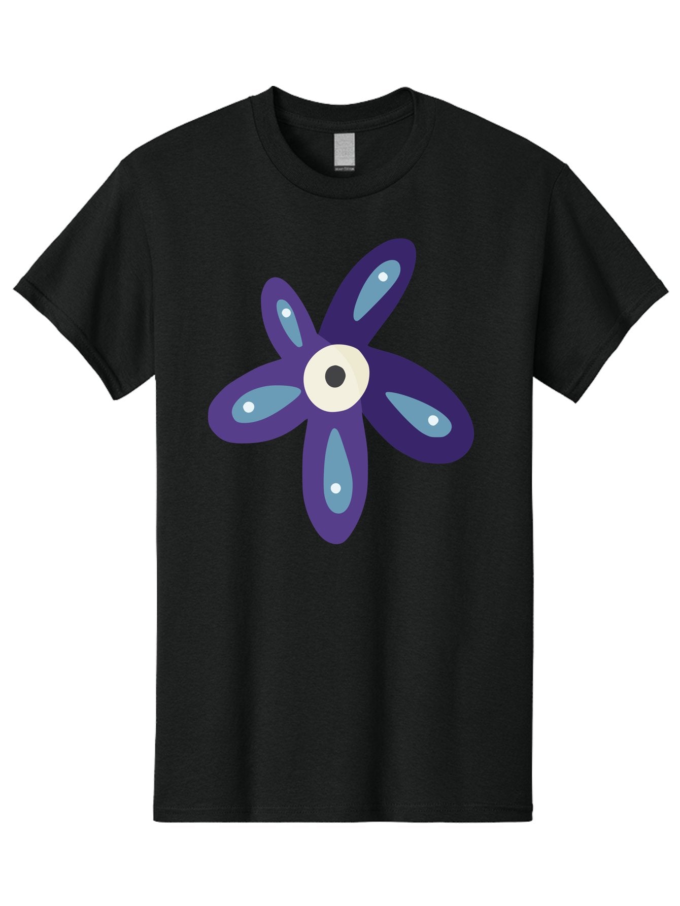 Purple-Flower Men'S Graphic Tee, 100% Cotton, Comfortable Casual Summer Wear, Machine Washable, Cartoon Flower, Purple Petals, Blue Accents, White And Black Eye, Digital Illustration, Creative Art, Whimsical Design, Graphic Element Aad739 3