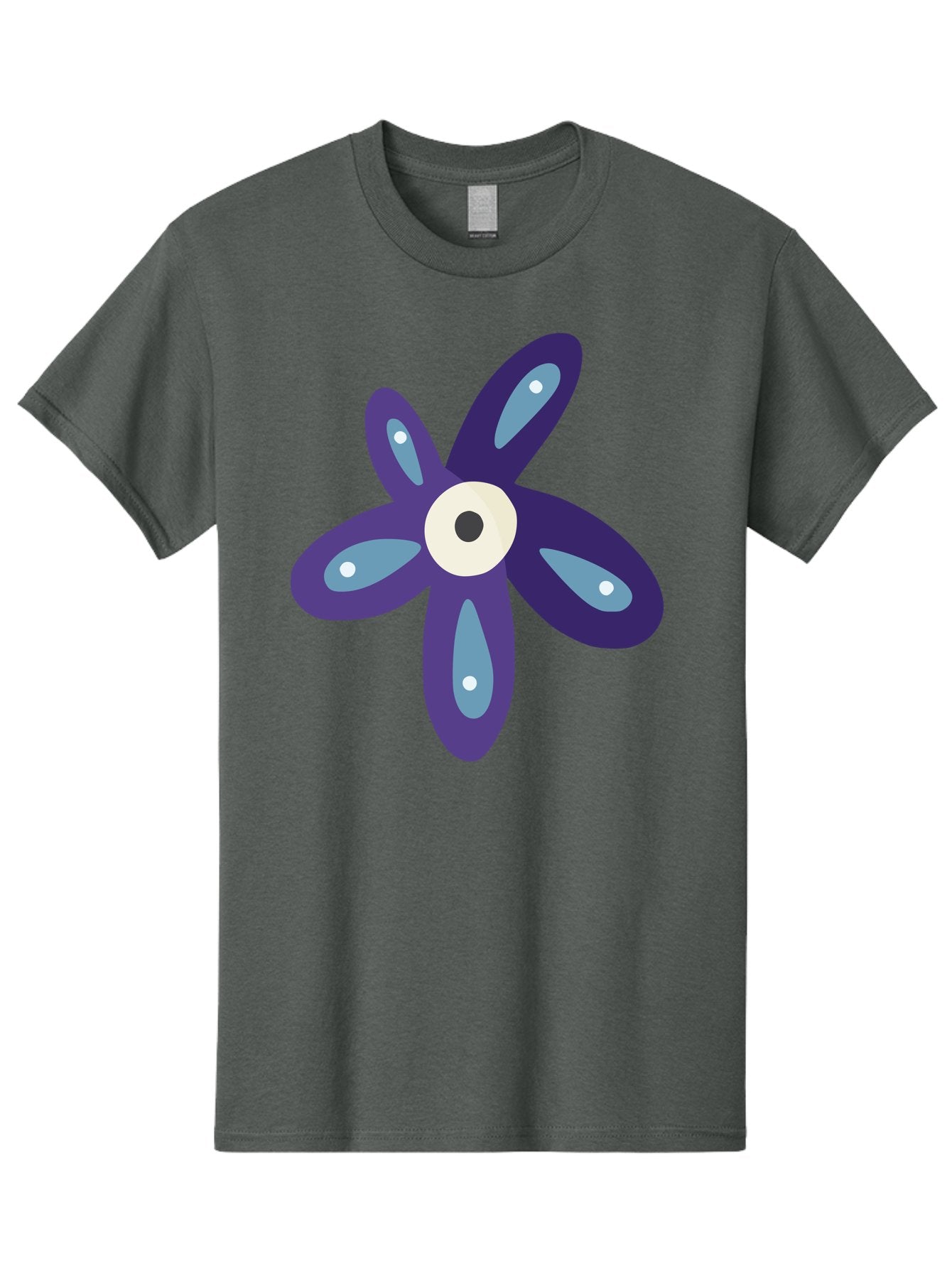 Purple-Flower Men'S Graphic Tee, 100% Cotton, Comfortable Casual Summer Wear, Machine Washable, Cartoon Flower, Purple Petals, Blue Accents, White And Black Eye, Digital Illustration, Creative Art, Whimsical Design, Graphic Element Aad739 13