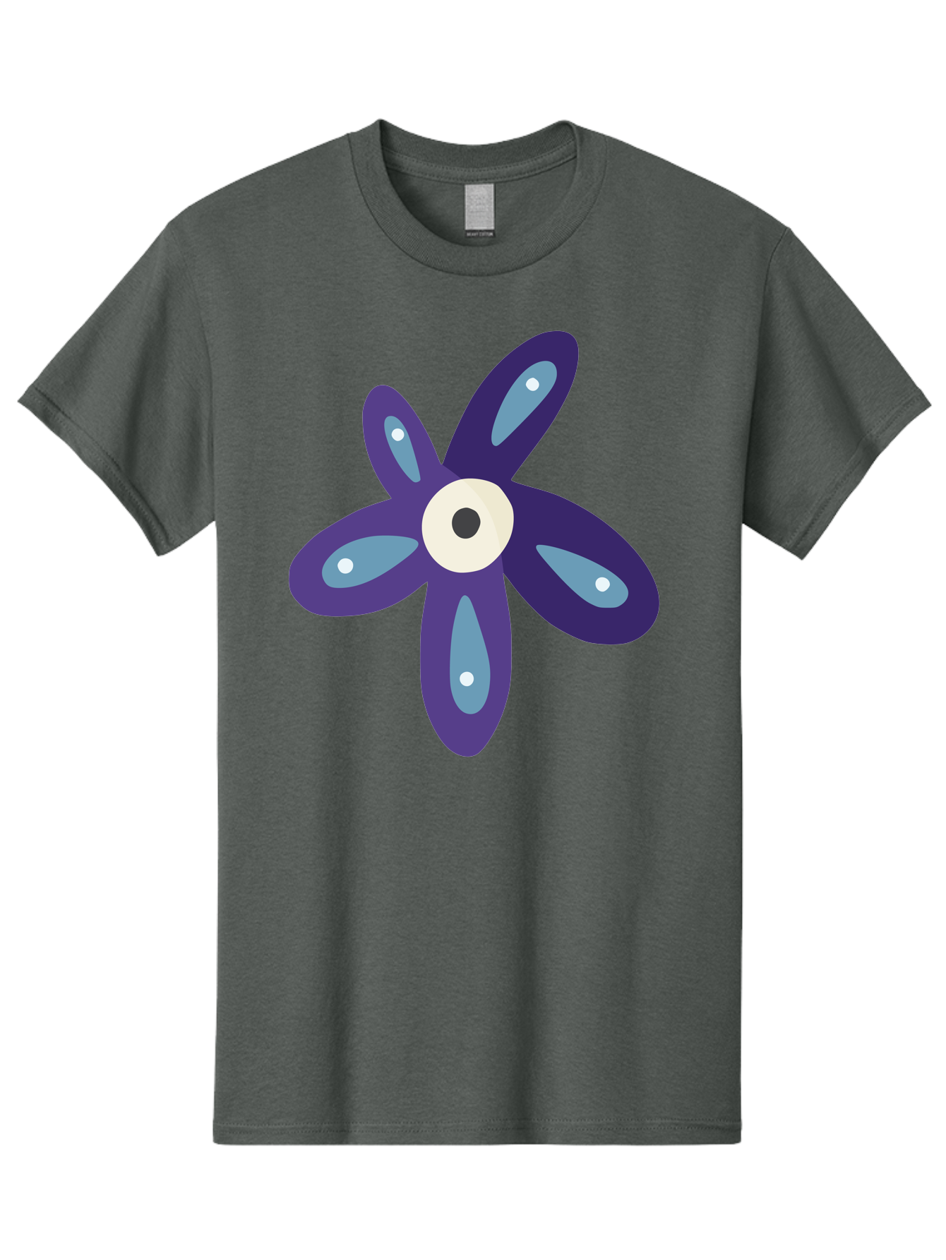 Purple-Flower Men'S Graphic Tee, 100% Cotton, Comfortable Casual Summer Wear, Machine Washable, Cartoon Flower, Purple Petals, Blue Accents, White And Black Eye, Digital Illustration, Creative Art, Whimsical Design, Graphic Element Aad739 29