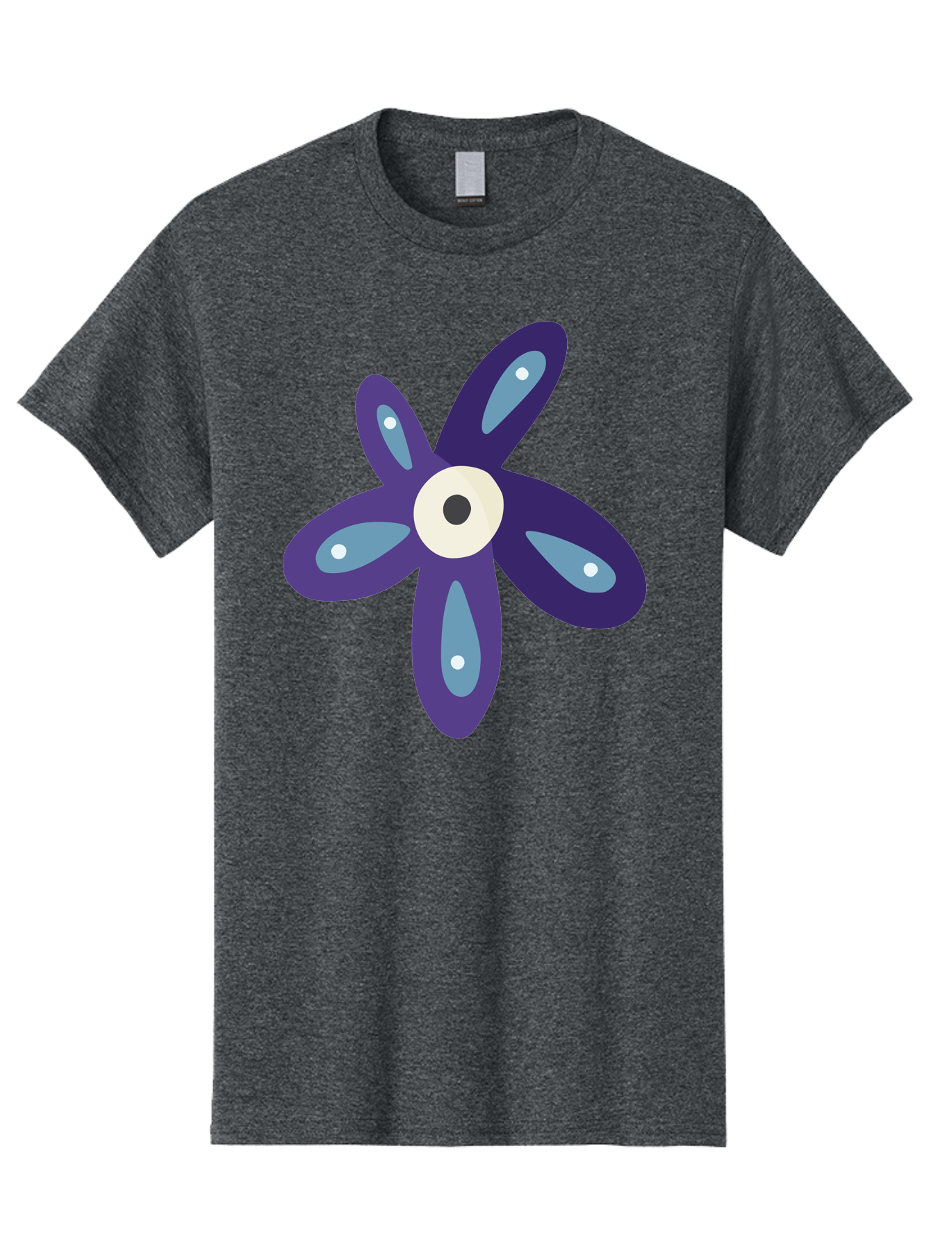 Purple-Flower Men'S Graphic Tee, 100% Cotton, Comfortable Casual Summer Wear, Machine Washable, Cartoon Flower, Purple Petals, Blue Accents, White And Black Eye, Digital Illustration, Creative Art, Whimsical Design, Graphic Element Aad739