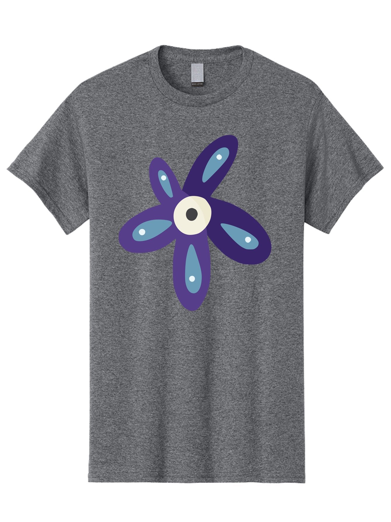 Purple-Flower Men'S Graphic Tee, 100% Cotton, Comfortable Casual Summer Wear, Machine Washable, Cartoon Flower, Purple Petals, Blue Accents, White And Black Eye, Digital Illustration, Creative Art, Whimsical Design, Graphic Element Aad739 14