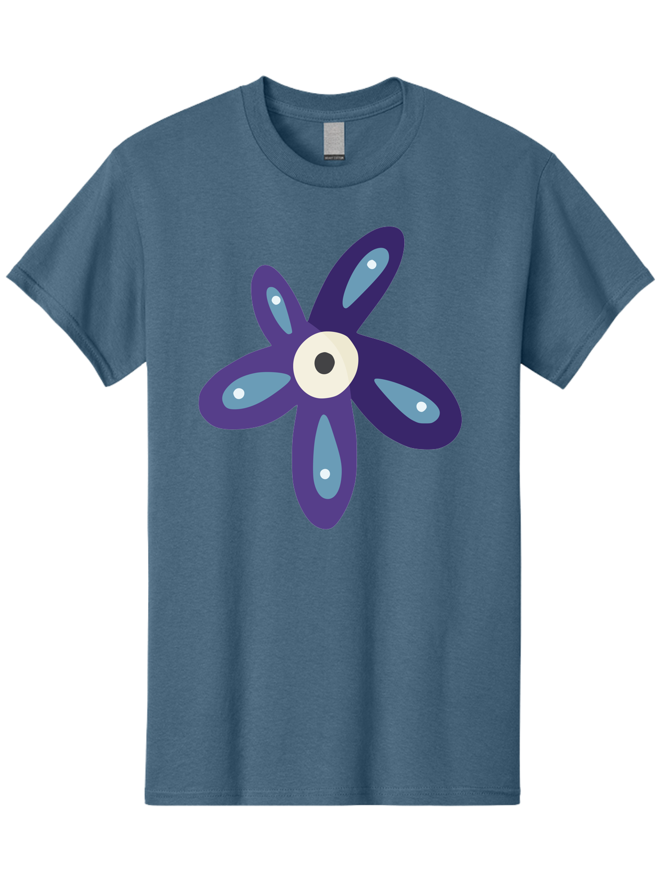 Purple-Flower Men'S Graphic Tee, 100% Cotton, Comfortable Casual Summer Wear, Machine Washable, Cartoon Flower, Purple Petals, Blue Accents, White And Black Eye, Digital Illustration, Creative Art, Whimsical Design, Graphic Element Aad739 23