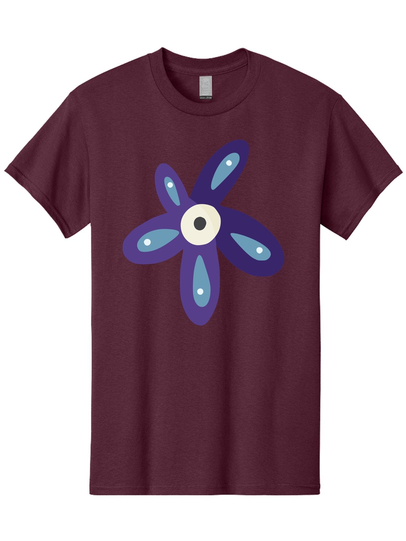 Purple-Flower Men'S Graphic Tee, 100% Cotton, Comfortable Casual Summer Wear, Machine Washable, Cartoon Flower, Purple Petals, Blue Accents, White And Black Eye, Digital Illustration, Creative Art, Whimsical Design, Graphic Element Aad739 12