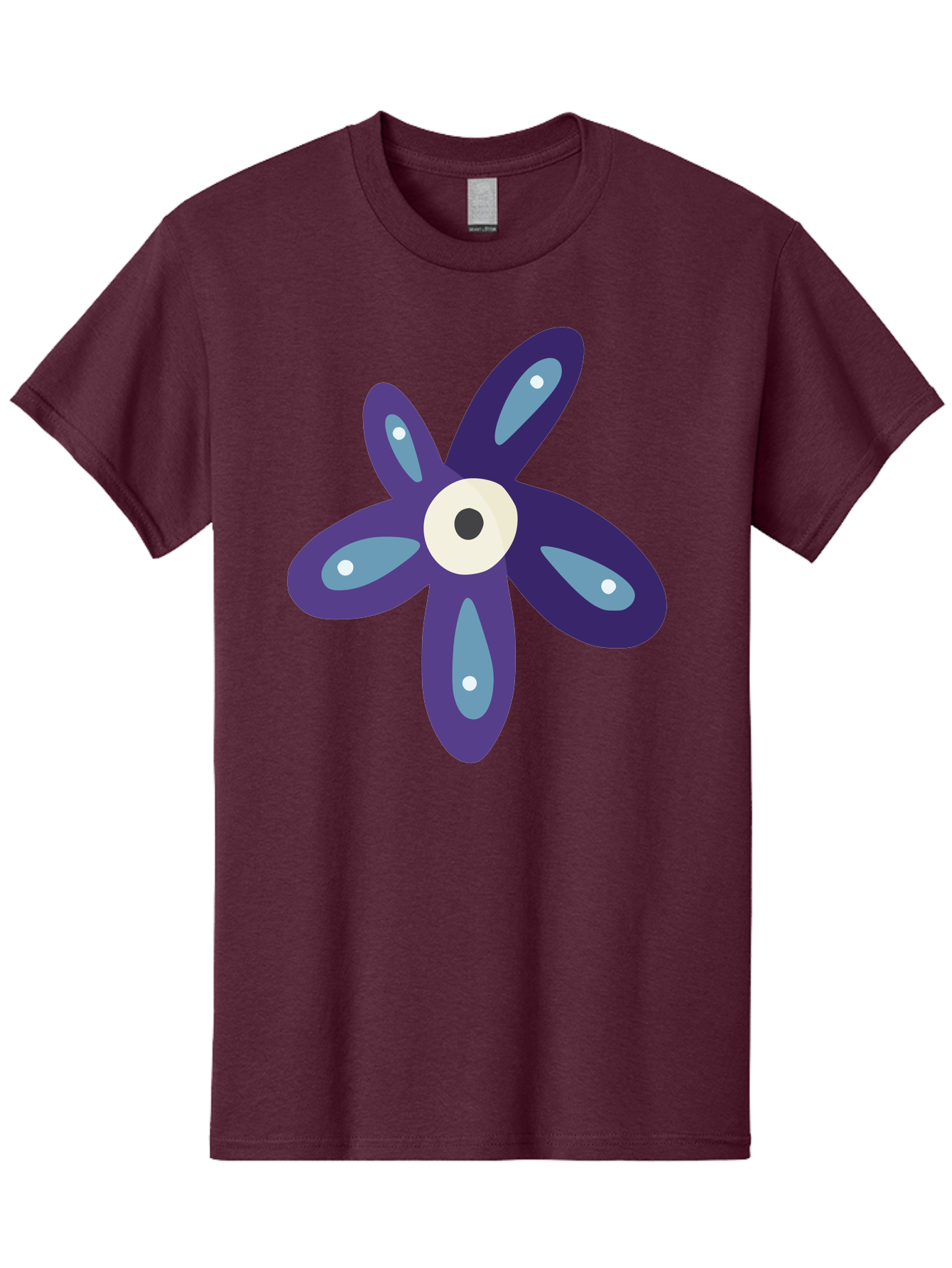 Purple-Flower Men'S Graphic Tee, 100% Cotton, Comfortable Casual Summer Wear, Machine Washable, Cartoon Flower, Purple Petals, Blue Accents, White And Black Eye, Digital Illustration, Creative Art, Whimsical Design, Graphic Element Aad739 5