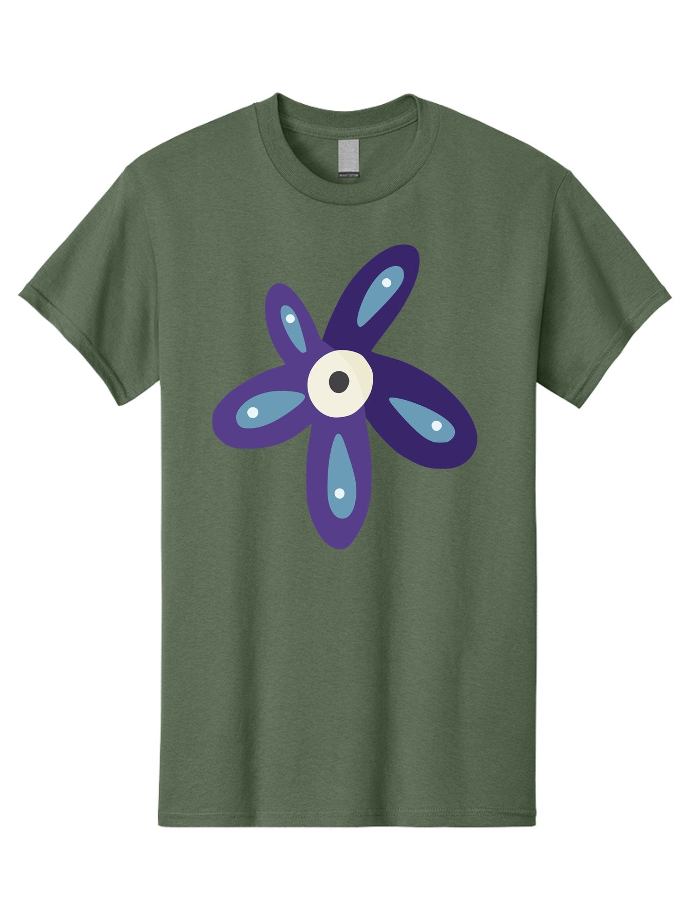 Purple-Flower Men'S Graphic Tee, 100% Cotton, Comfortable Casual Summer Wear, Machine Washable, Cartoon Flower, Purple Petals, Blue Accents, White And Black Eye, Digital Illustration, Creative Art, Whimsical Design, Graphic Element Aad739 5