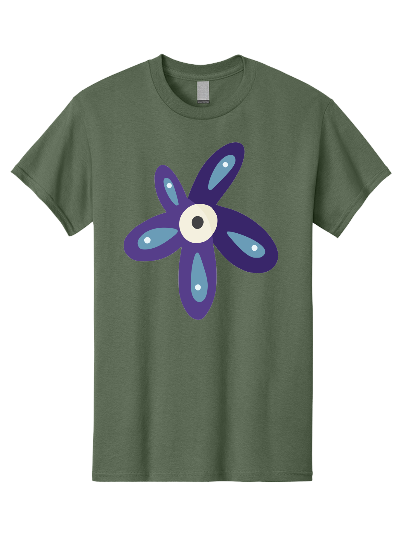 Purple-Flower Men'S Graphic Tee, 100% Cotton, Comfortable Casual Summer Wear, Machine Washable, Cartoon Flower, Purple Petals, Blue Accents, White And Black Eye, Digital Illustration, Creative Art, Whimsical Design, Graphic Element Aad739 15
