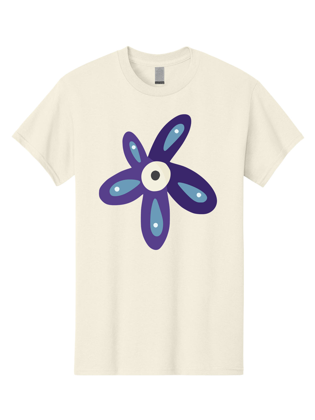 Purple-Flower Men'S Graphic Tee, 100% Cotton, Comfortable Casual Summer Wear, Machine Washable, Cartoon Flower, Purple Petals, Blue Accents, White And Black Eye, Digital Illustration, Creative Art, Whimsical Design, Graphic Element Aad739 11